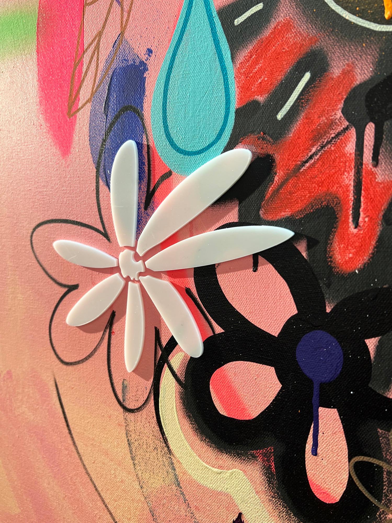 Bouquet No. 1, großes Blumenstillleben mit Graffiti, Acryl auf Leinwand, 2022 (Beige), Abstract Painting, von Chris Solcz