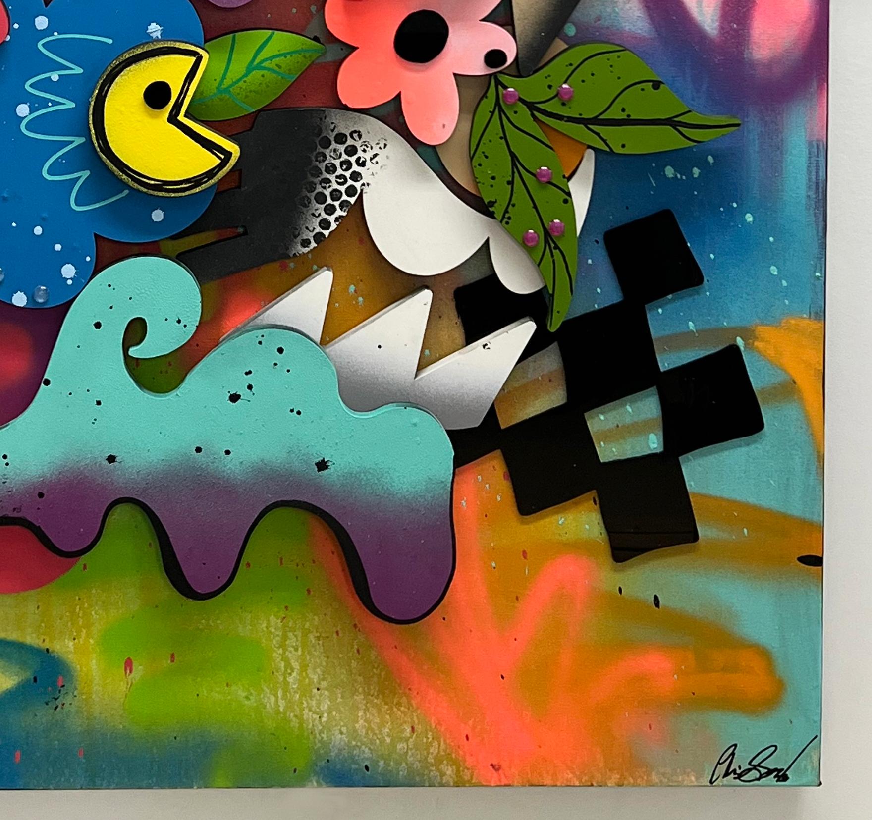 Island of My Mind, 3D-Graffiti-Wandskulptur, Sprühfarbe, mdf, abstrakt, 2022 im Angebot 1
