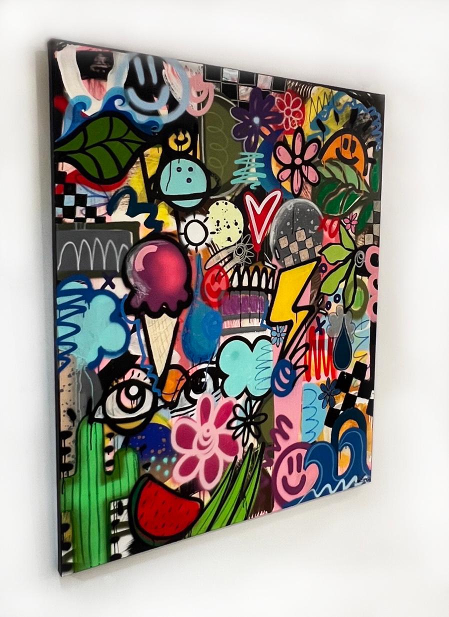 Tropic Thunder, großes abstraktes, farbenfrohes Graffiti-Abstraktes Gemälde auf Leinwand, 2022 – Painting von Chris Solcz