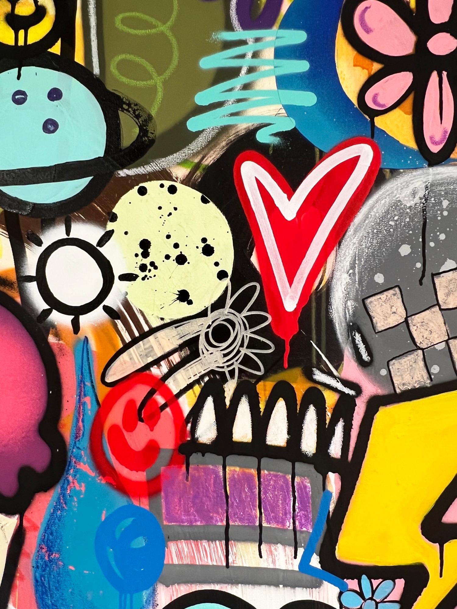 Tropic Thunder, großes abstraktes, farbenfrohes Graffiti-Abstraktes Gemälde auf Leinwand, 2022 (Schwarz), Abstract Painting, von Chris Solcz