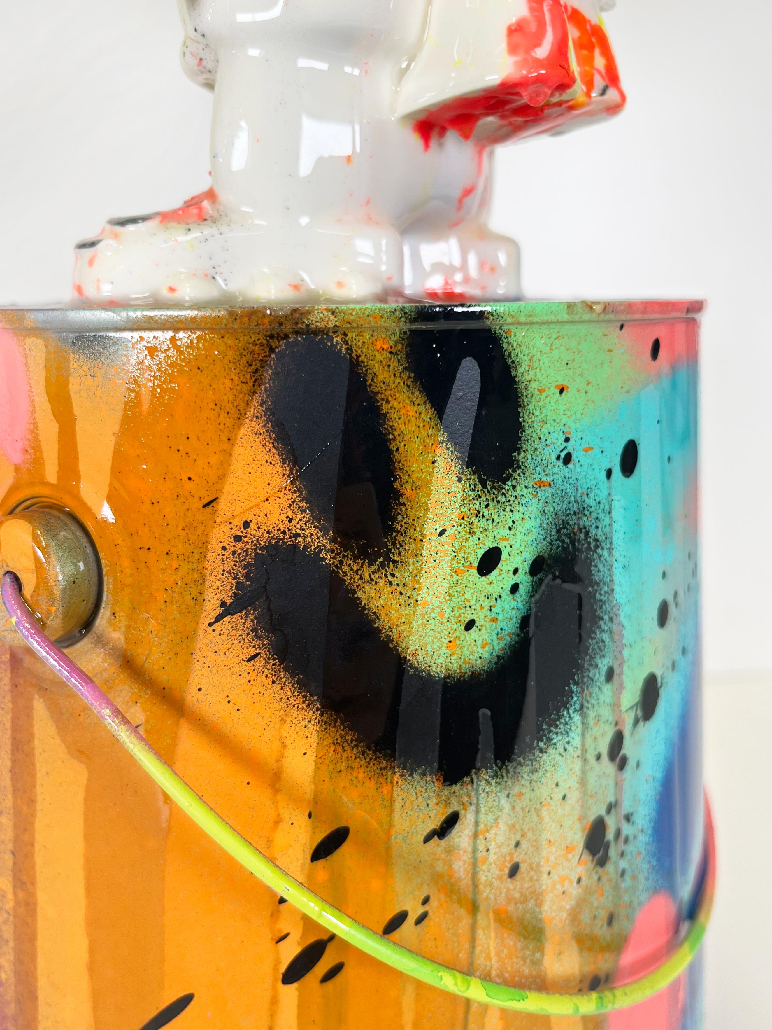 Technicolour Xeno Paint Can v2, colorful and cool resin cast figure sculpture - Gray Abstract Sculpture by Chris Solcz