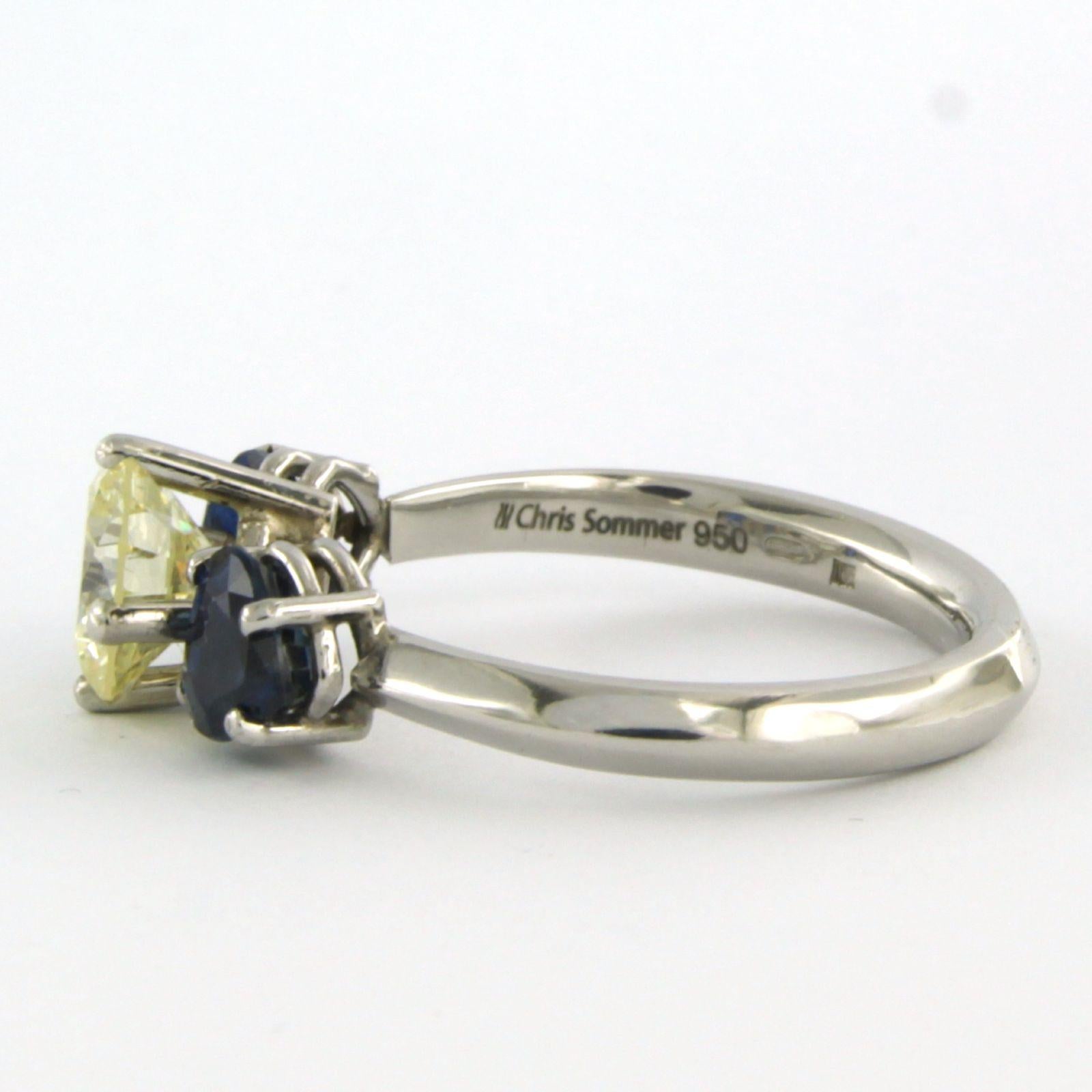 Anillo Chris Sommer con zafiro y diamante talla brillante de hasta 1,55 ct de platino en Excelente estado para la venta en The Hague, ZH