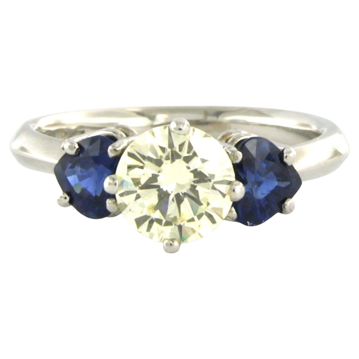 Chris Sommer ring with sapphire and brilliant cut diamond up to 1.55ct platinum For Sale
