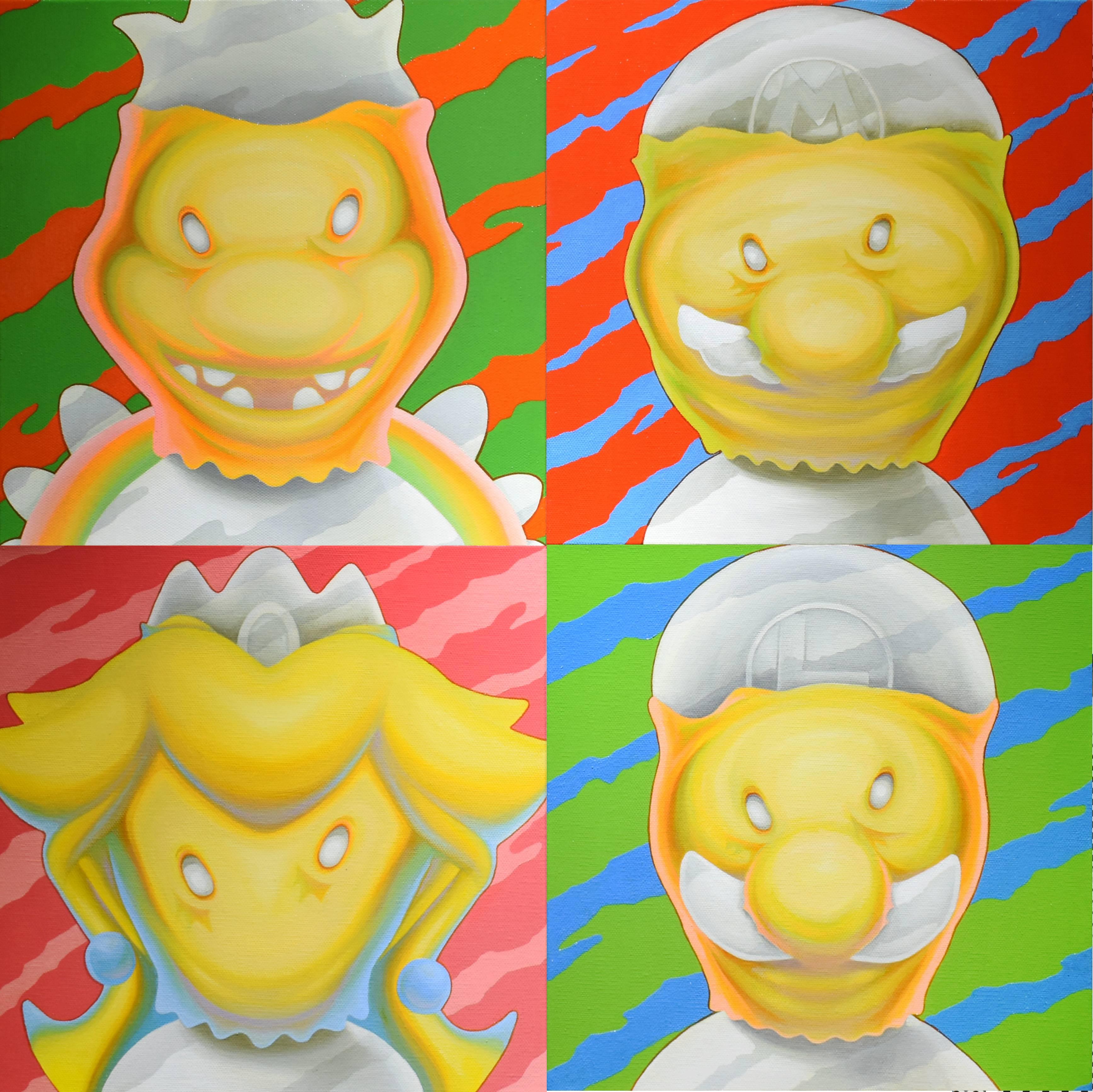 Chris Tan Portrait Painting - Look Back Classic. Inspired By Super Mario. Quadriptych Painted in Pop Art.