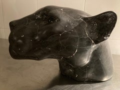 Jaguar Head I Sculpture Cultivated Marble Casted Wild Animal In Stock