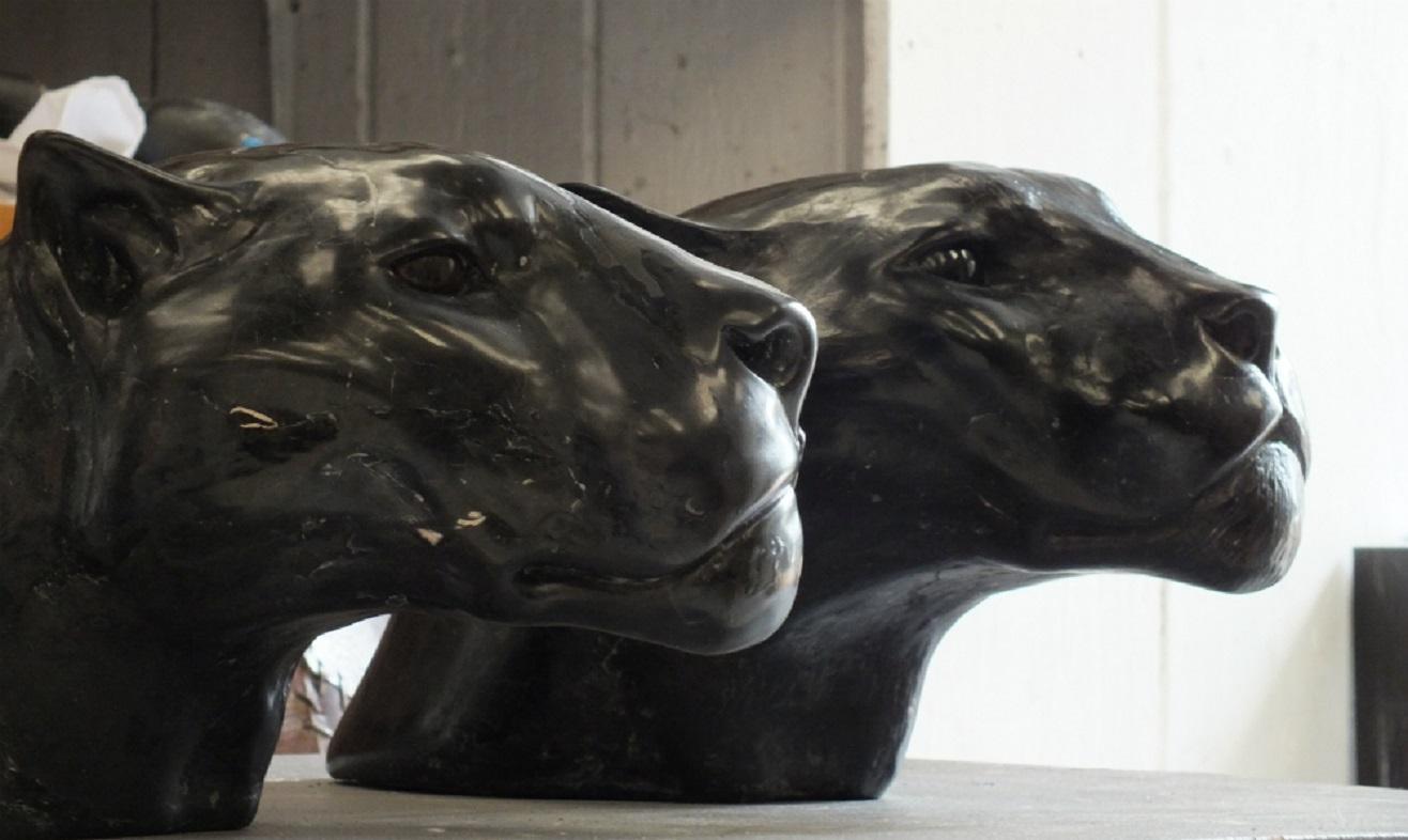 Jaguar Head I Sculpture Cultivated Marble Casted Wild Animal In Stock  For Sale 1