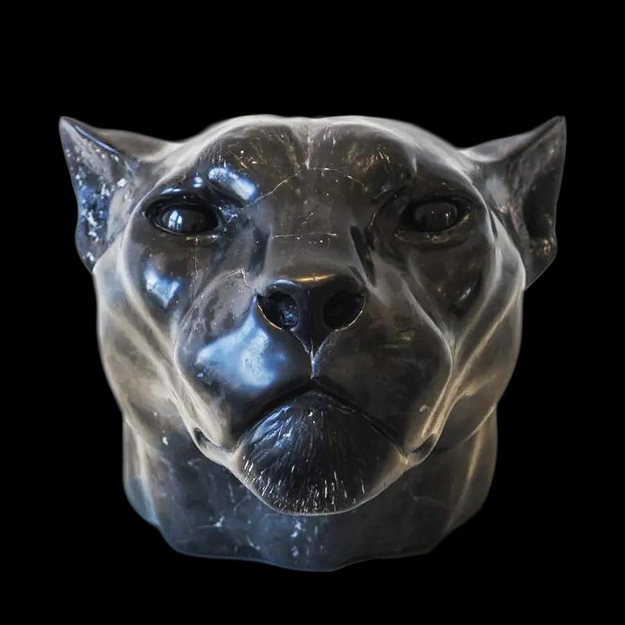Chris Tap Figurative Sculpture - Jaguar Head I Sculpture Cultivated Marble Casted Wild Animal In Stock 