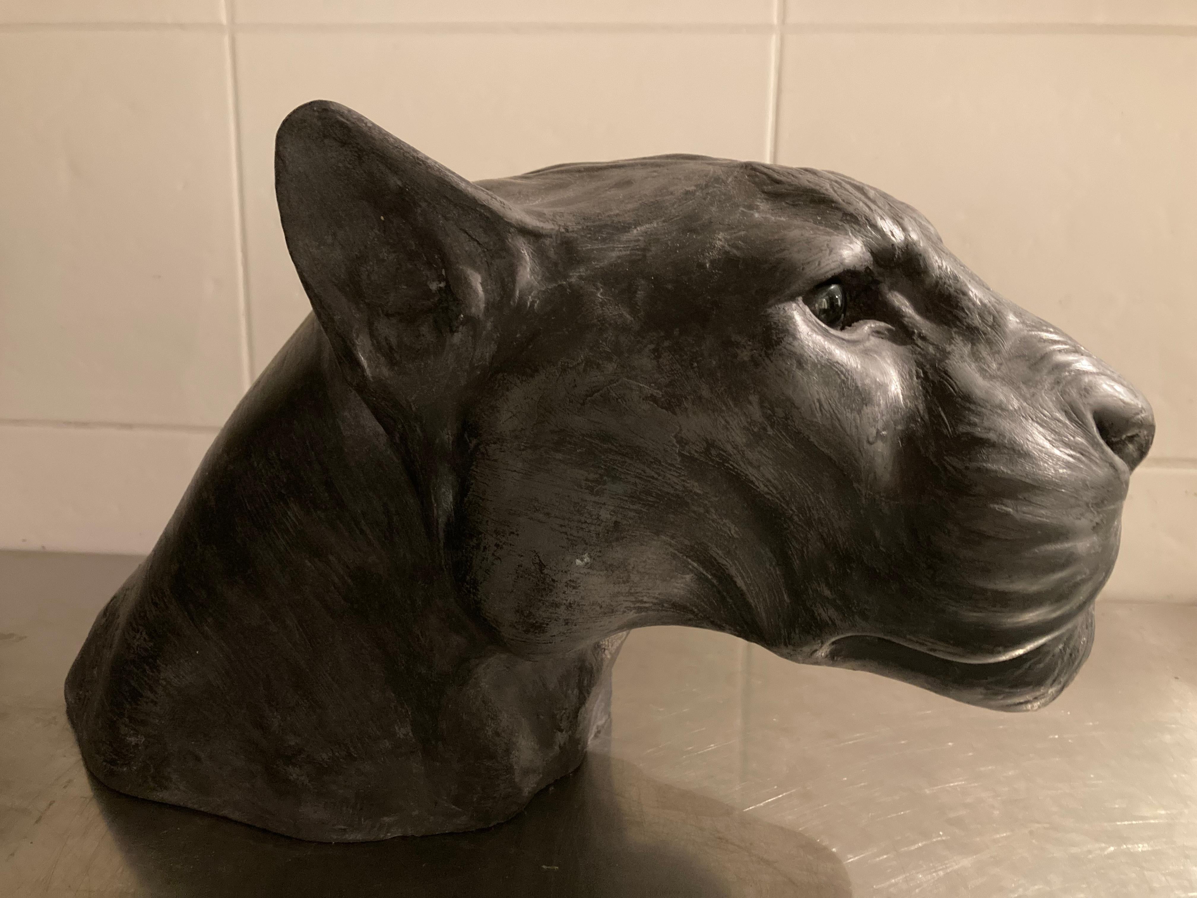 Chris Tap Figurative Sculpture - Jaguar Head II Sculpture Cultivated Marble Casted Wild Animal In Stock 