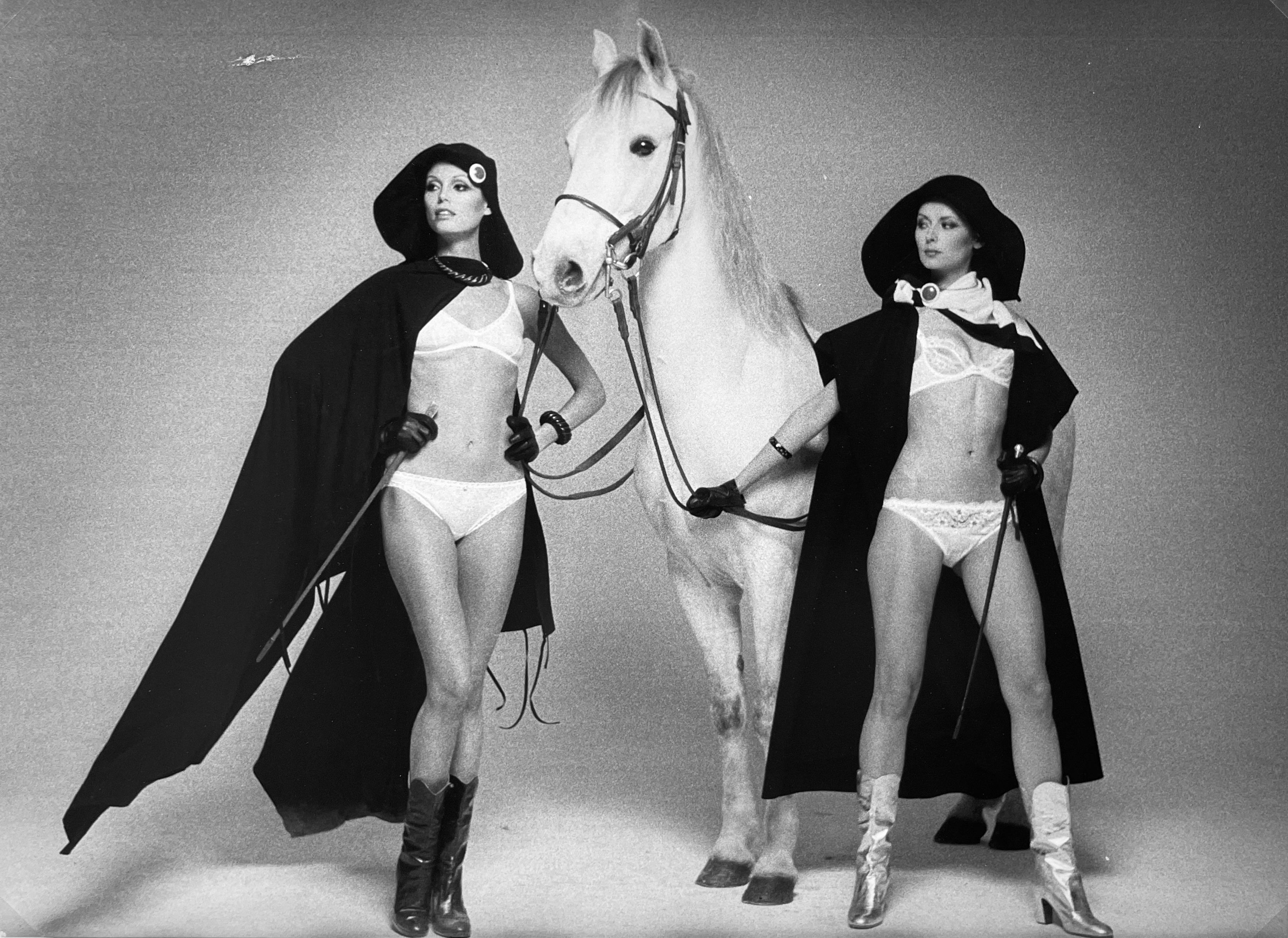 Chris von Wangenheim Black and White Photograph - Untitled (Two Models with horse), 1975