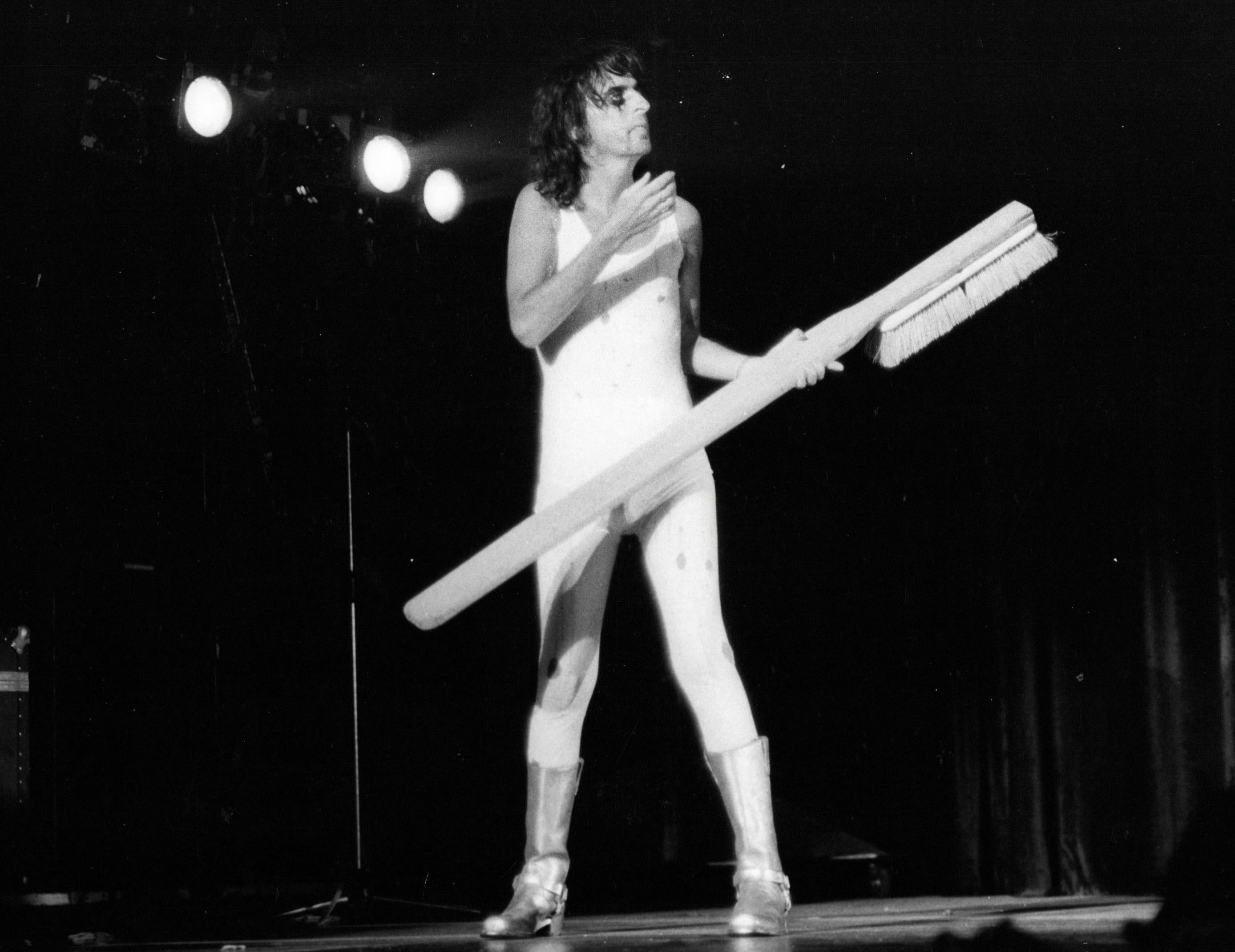 Chris Walter Portrait Photograph - Alice Cooper Performing with Giant Toothbrush Vintage Original Photograph