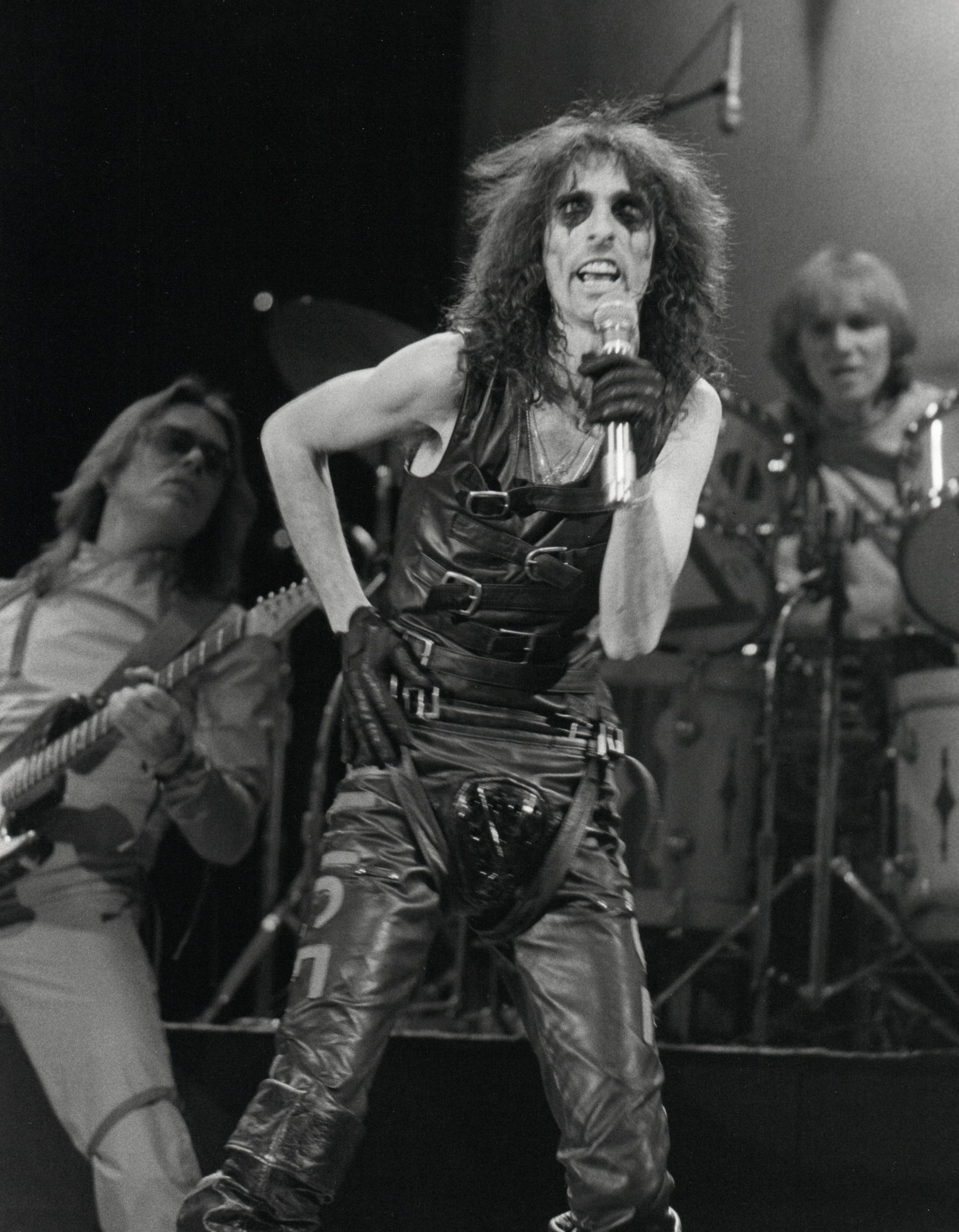Chris Walter Black and White Photograph - Alice Cooper Performing with Wide Eyes Vintage Original Photograph