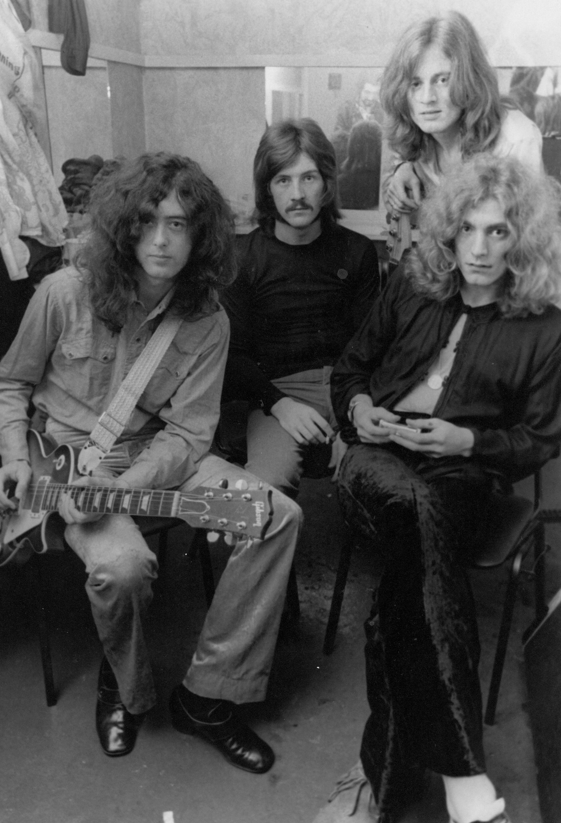 Chris Walter Portrait Photograph - Led Zeppelin Candid Group Portrait in Dressing Room Vintage Original Photograph