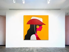 Pittura Pop Art, donna cowgirl, colori vivaci, Calamity Jane di Chris Watts