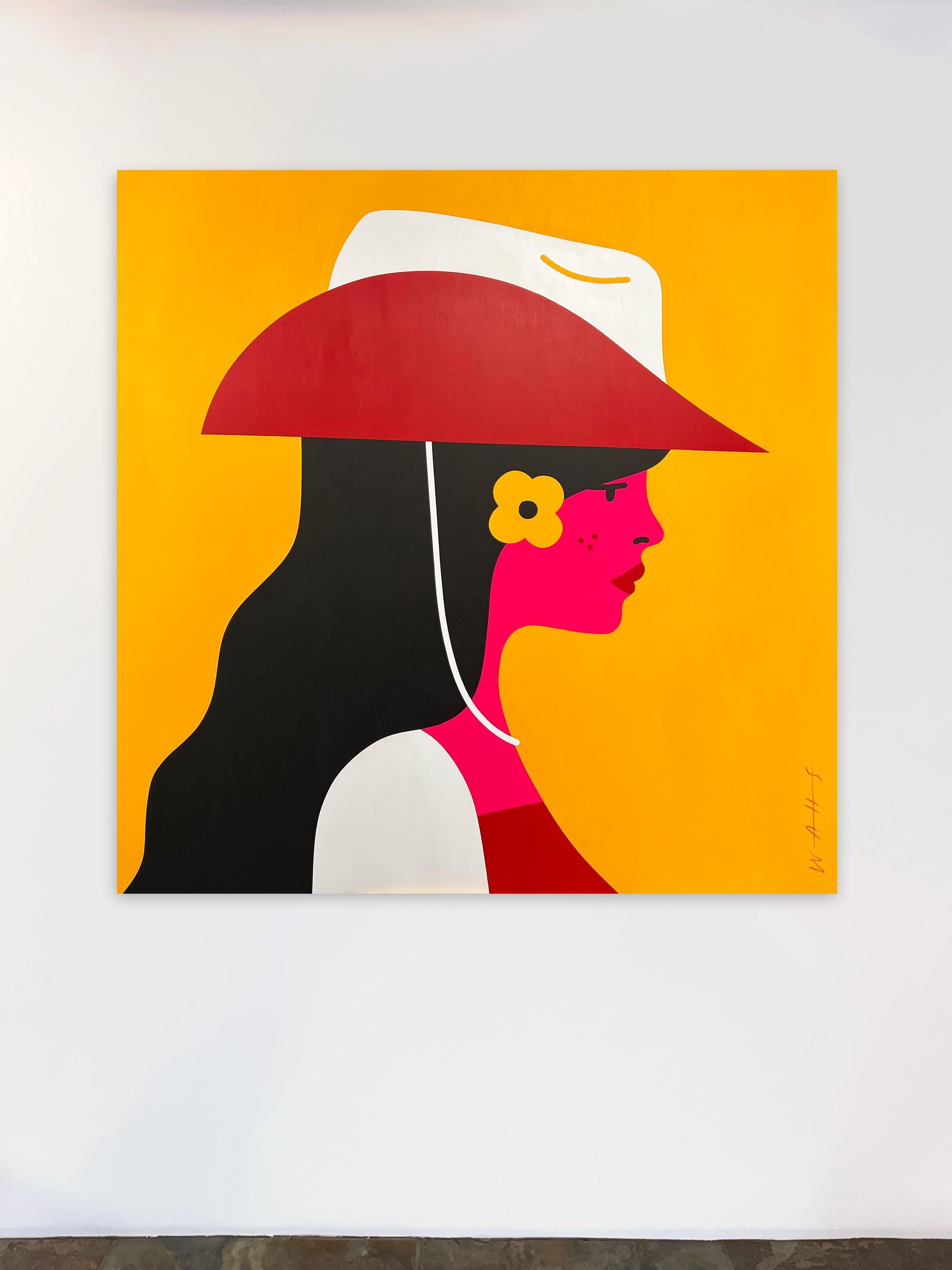 Pop-Art-Gemälde, Weibliches Cowgirl, leuchtende Farbe, Calamity Jane von Chris Watts im Angebot 2