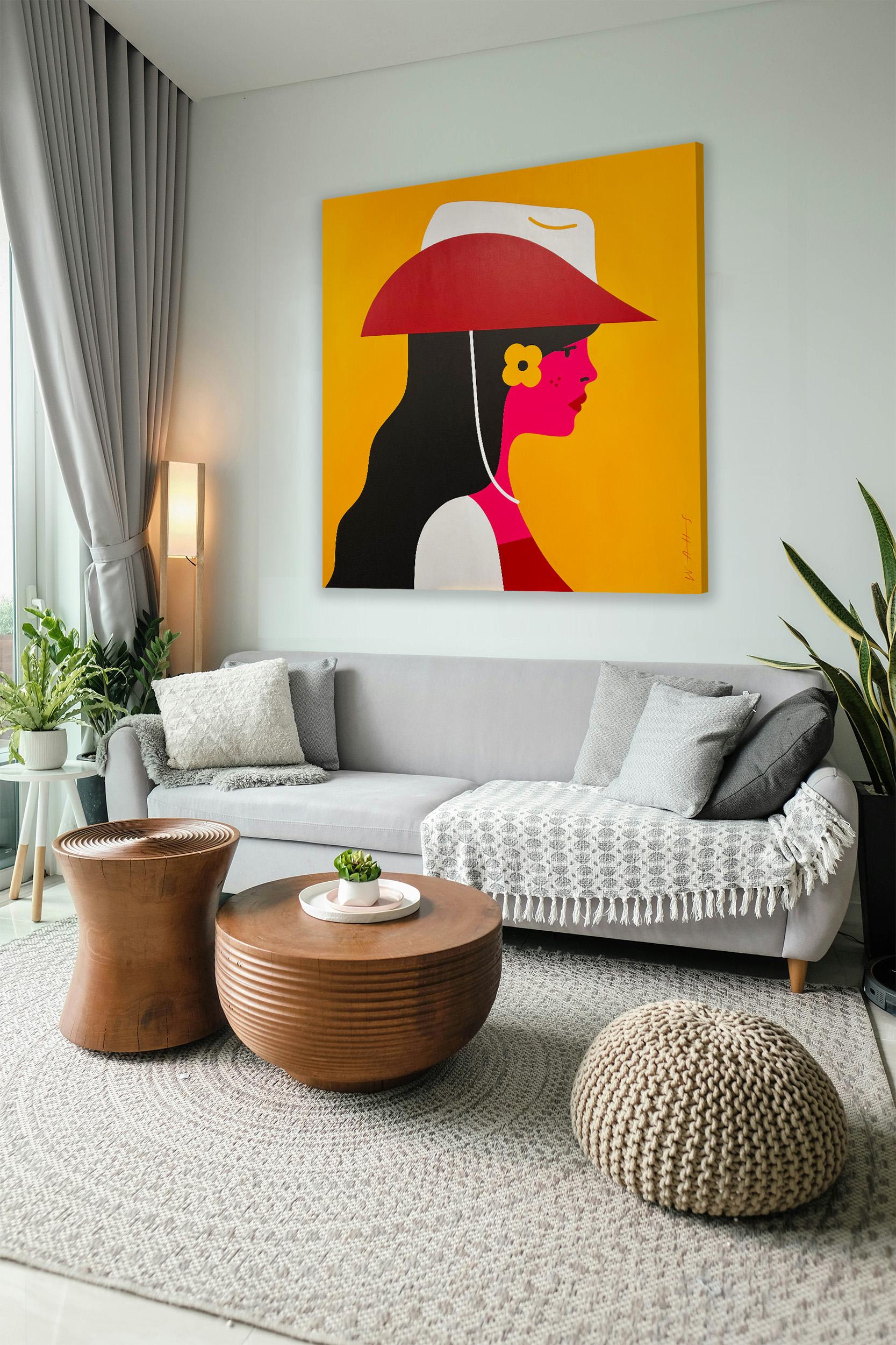 Pop-Art-Gemälde, Weibliches Cowgirl, leuchtende Farbe, Calamity Jane von Chris Watts im Angebot 3