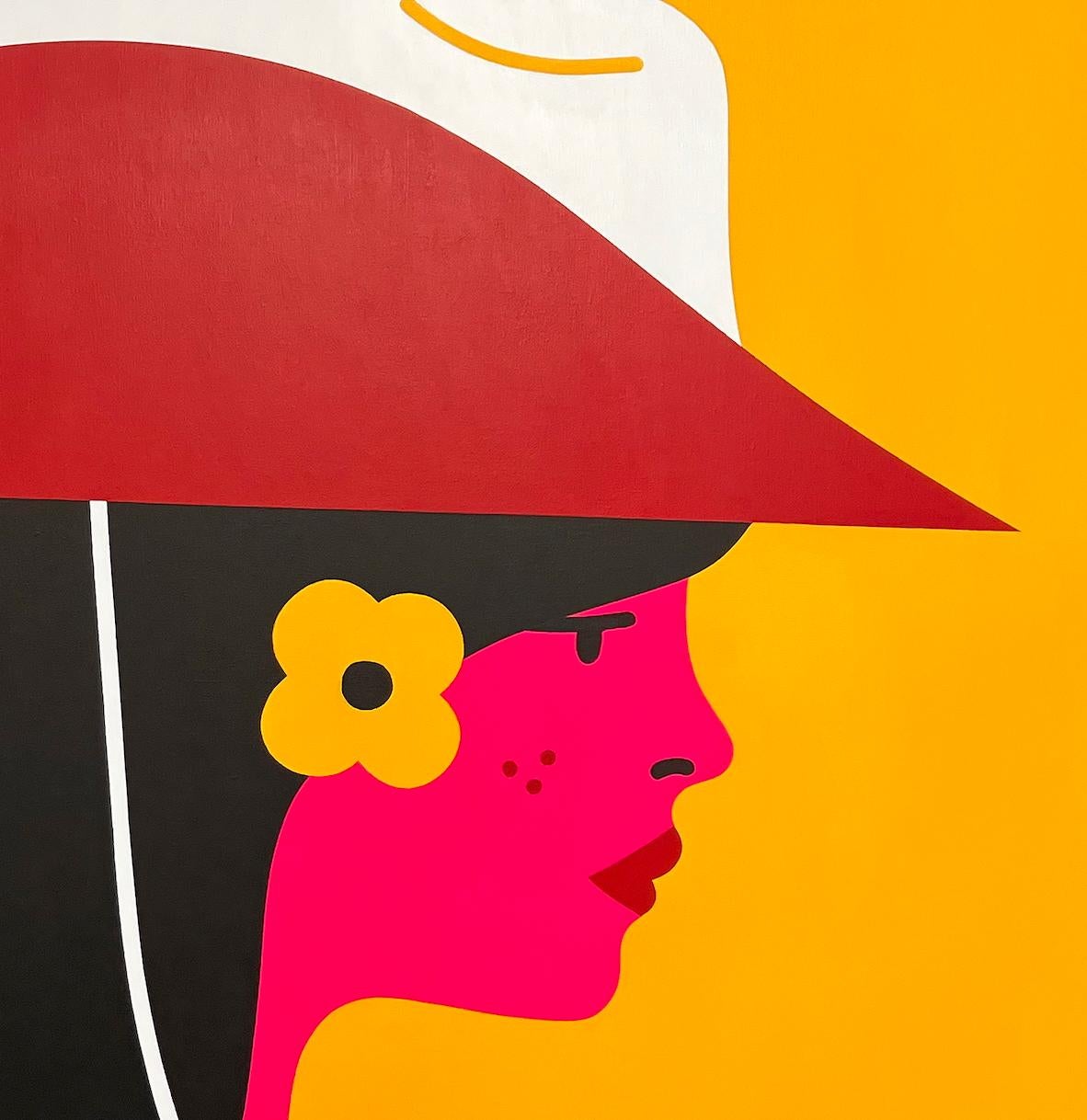 Pop-Art-Gemälde, Weibliches Cowgirl, leuchtende Farbe, Calamity Jane von Chris Watts im Angebot 5