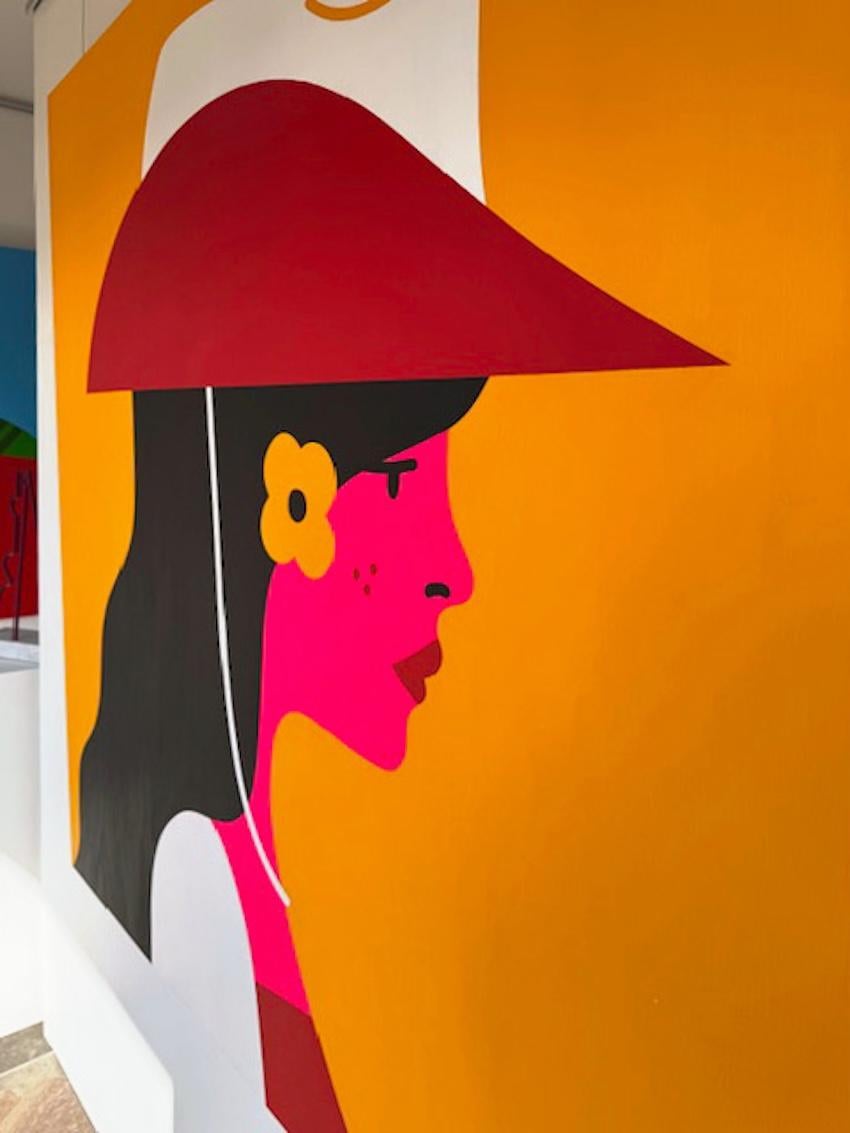 Pop-Art-Gemälde, Weibliches Cowgirl, leuchtende Farbe, Calamity Jane von Chris Watts im Angebot 6