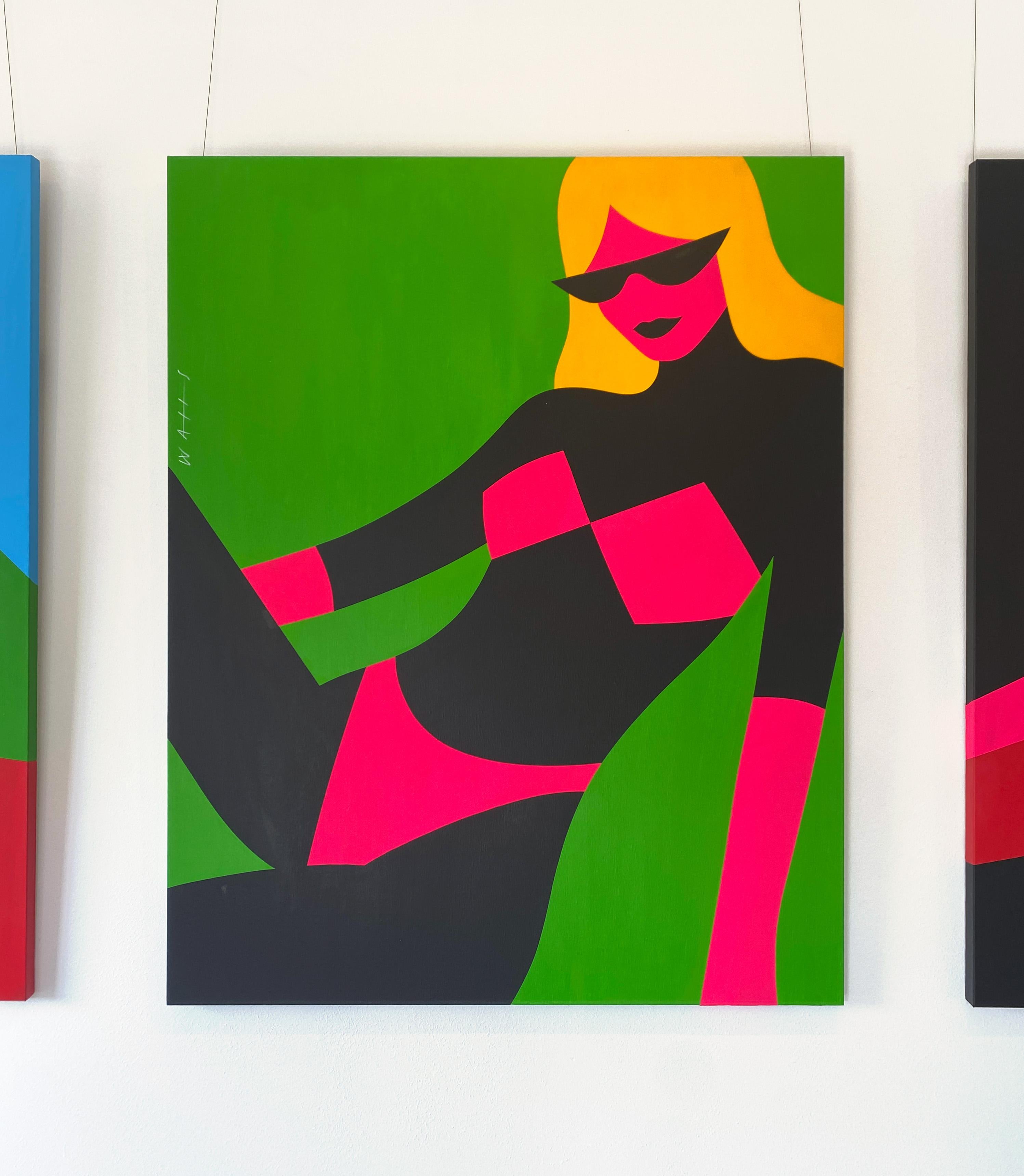 Pop Art Painting, Female Figure, Bright Color, Neon Daisy by Chris Watts For Sale 2