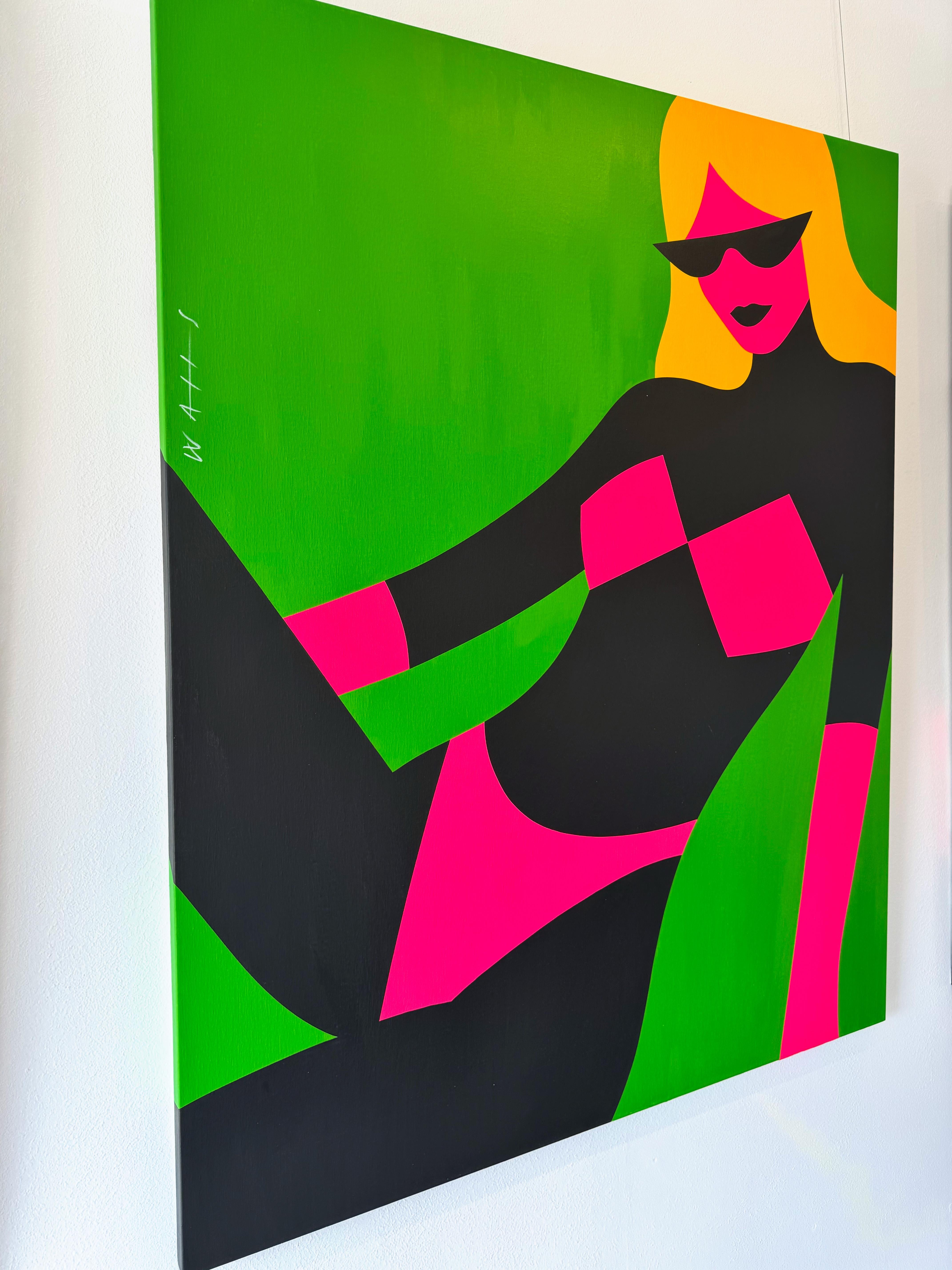 Pop Art Painting, Female Figure, Bright Color, Neon Daisy by Chris Watts For Sale 4