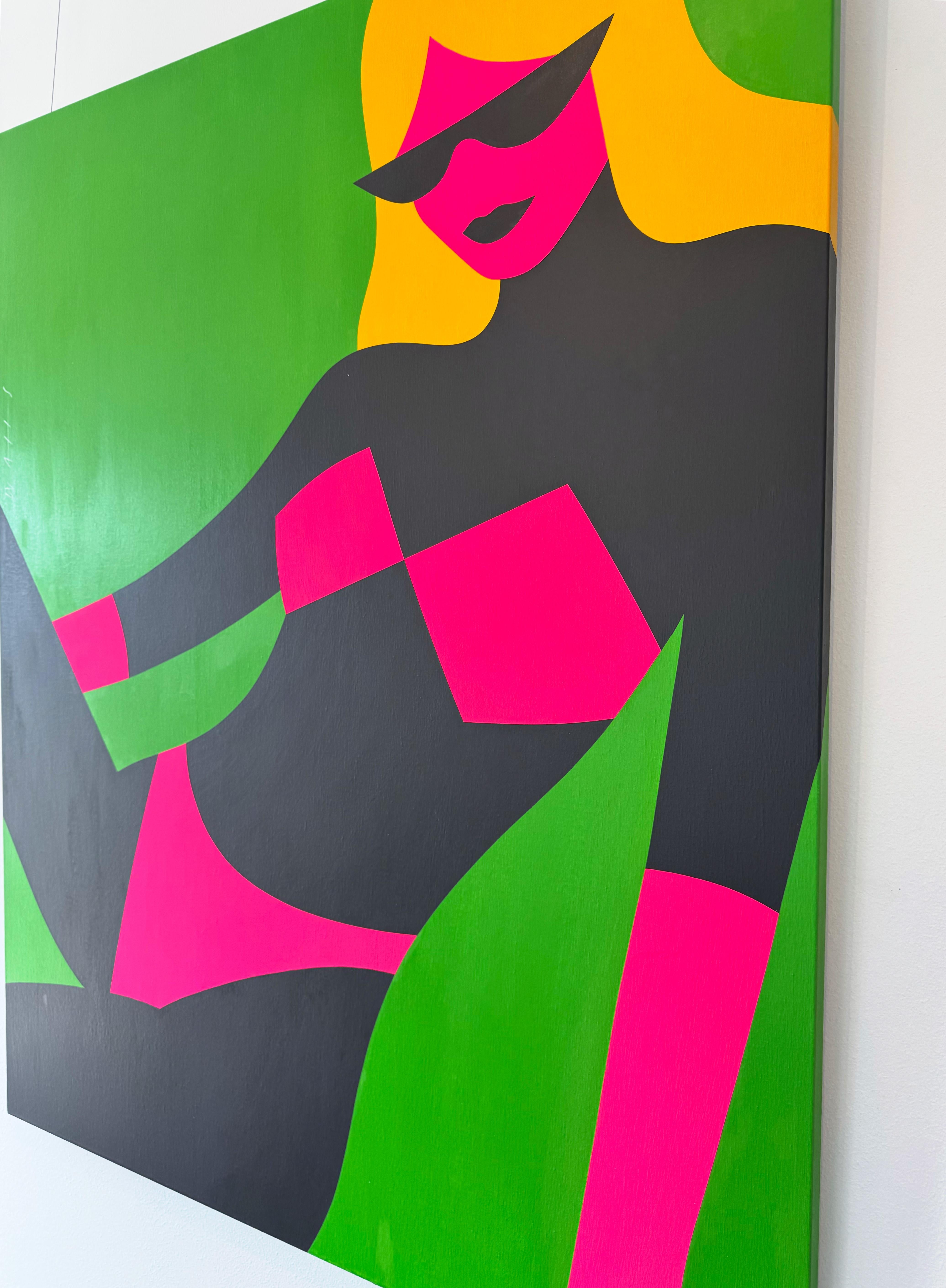 Pop Art Painting, Female Figure, Bright Color, Neon Daisy by Chris Watts For Sale 5