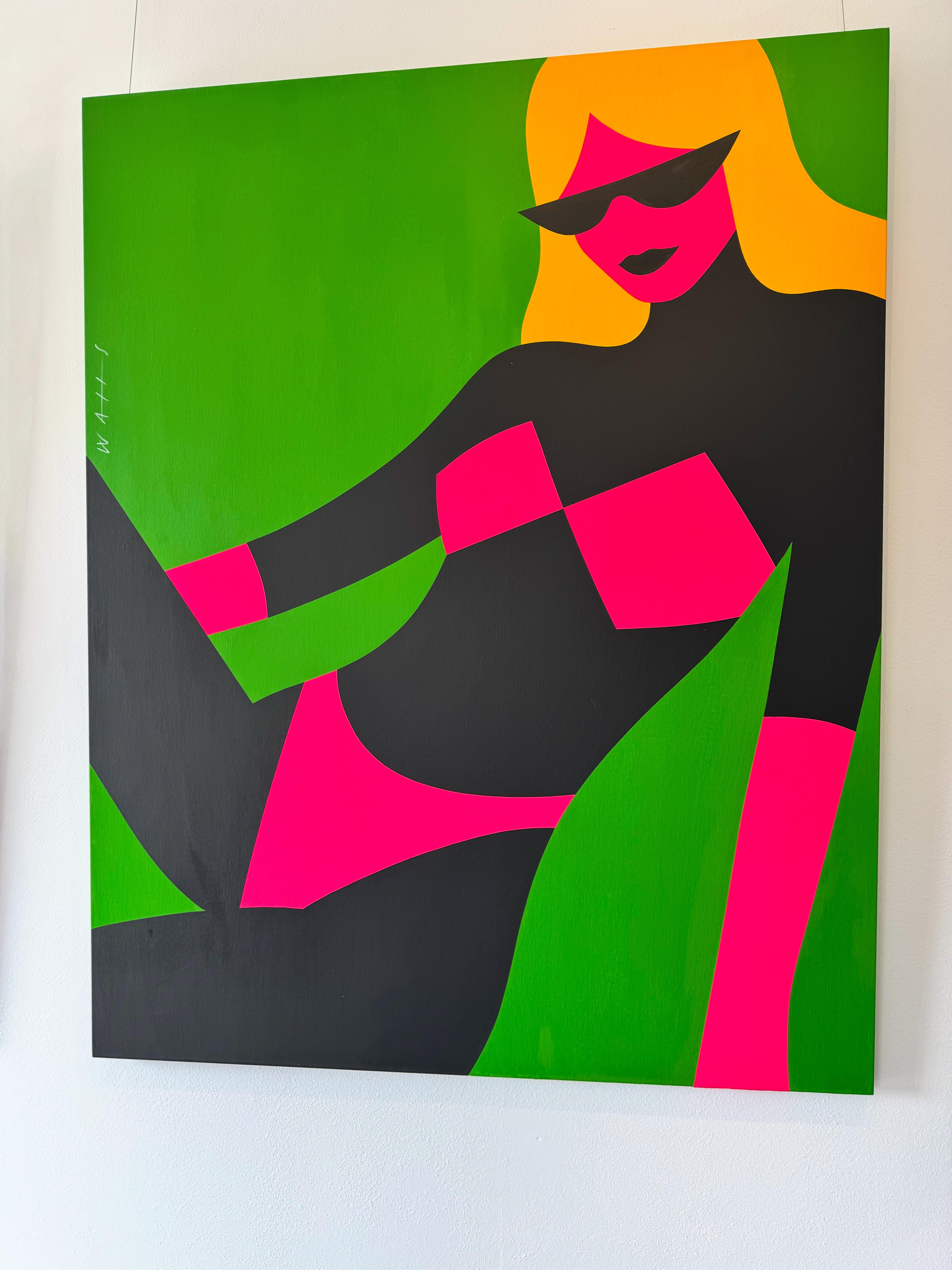 Pop Art Painting, Female Figure, Bright Color, Neon Daisy by Chris Watts For Sale 6