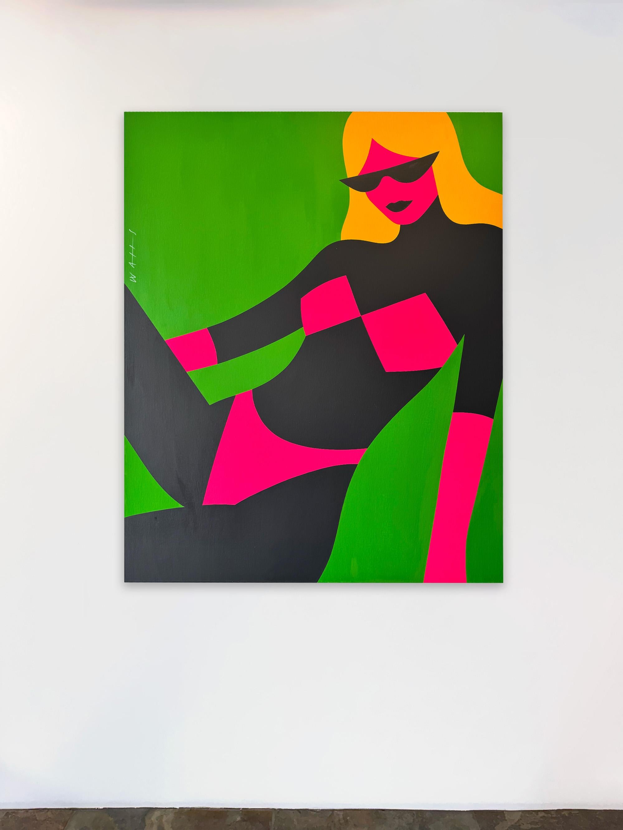 Pop Art Painting, Female Figure, Bright Color, Neon Daisy by Chris Watts For Sale 3