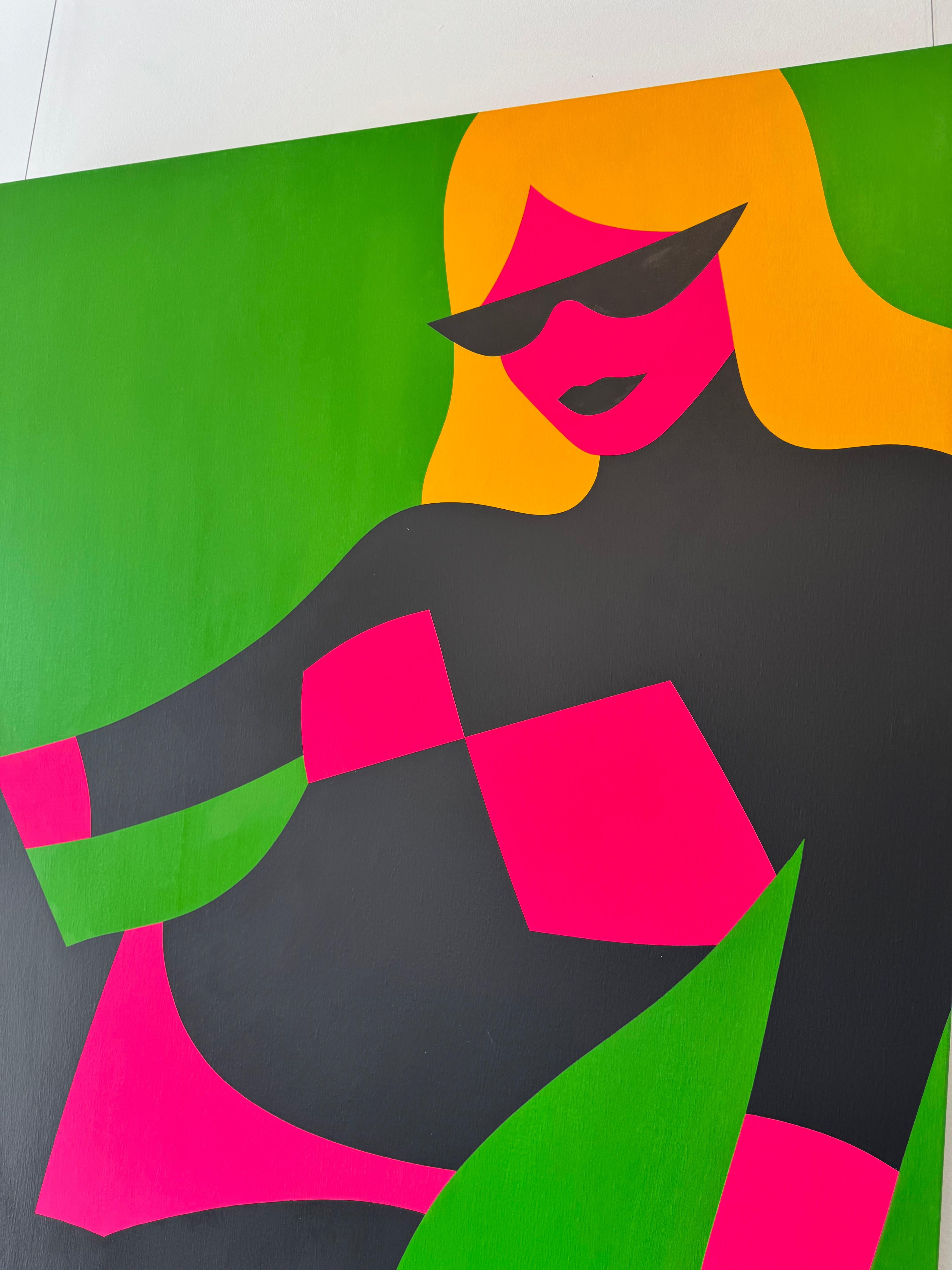Pop Art Painting, Female Figure, Bright Color, Neon Daisy by Chris Watts For Sale 8