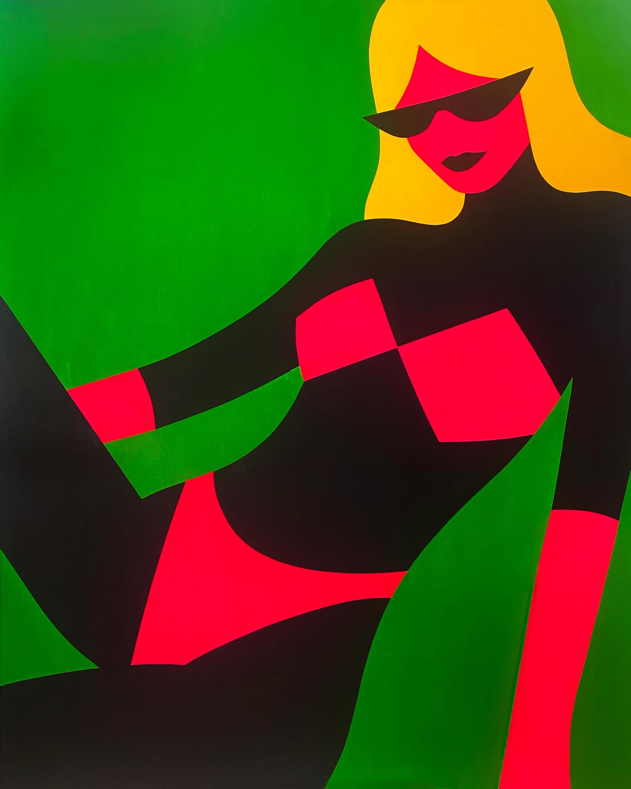 Pop Art Painting, Female Figure, Bright Color, Neon Daisy by Chris Watts