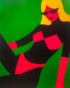 Pop Art Painting, Female Figure, Bright Color, Neon Daisy by Chris Watts