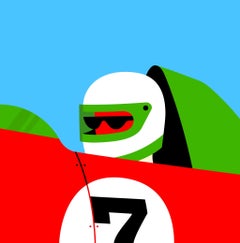Pop Art Painting, Figure, Neon Bright Color, Race Cars, Pitstop by Chris Watts