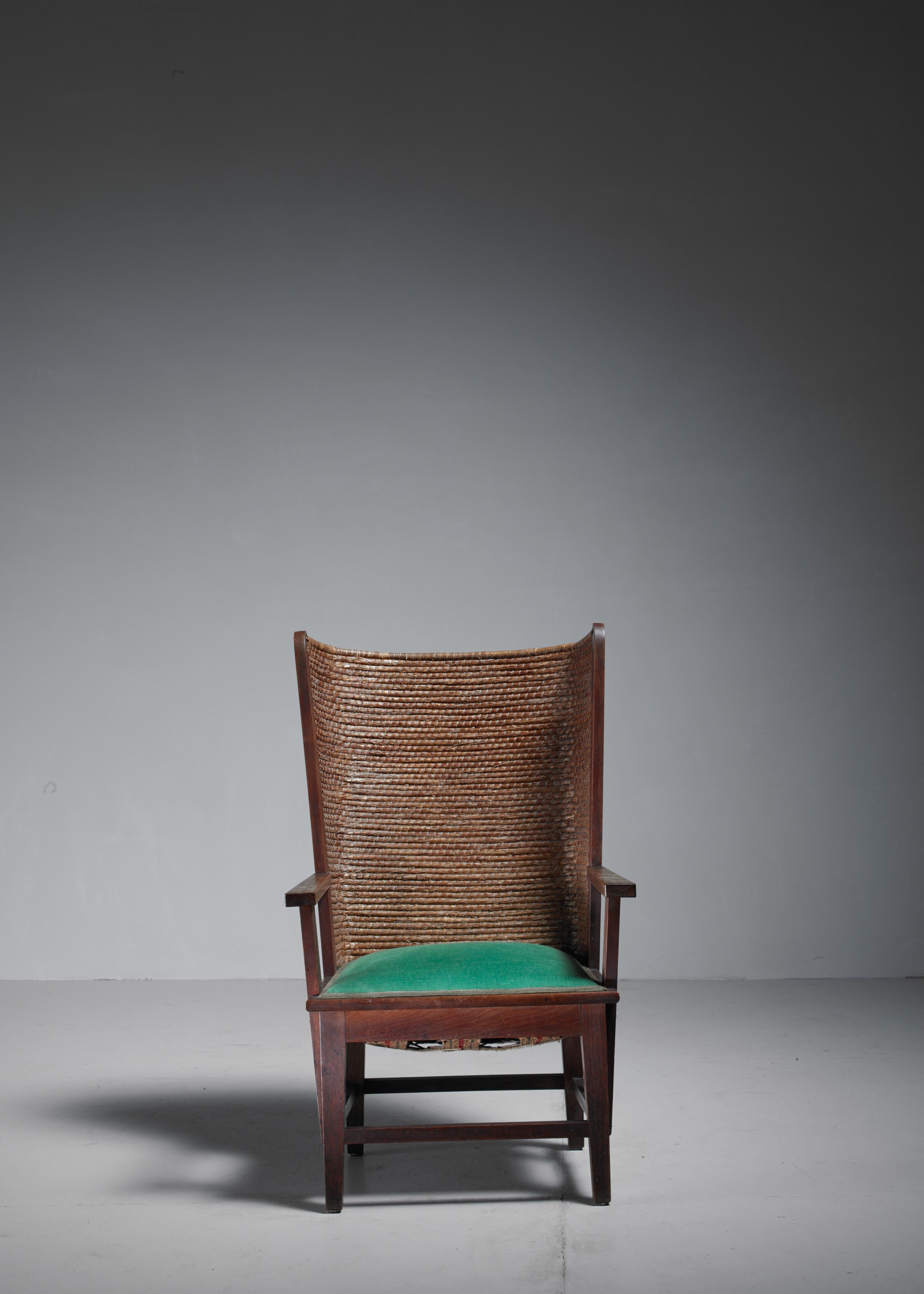 Chris Wegerif Orkney Chair with Green Fabric Seating, Dutch, 1900 In Good Condition In Maastricht, NL