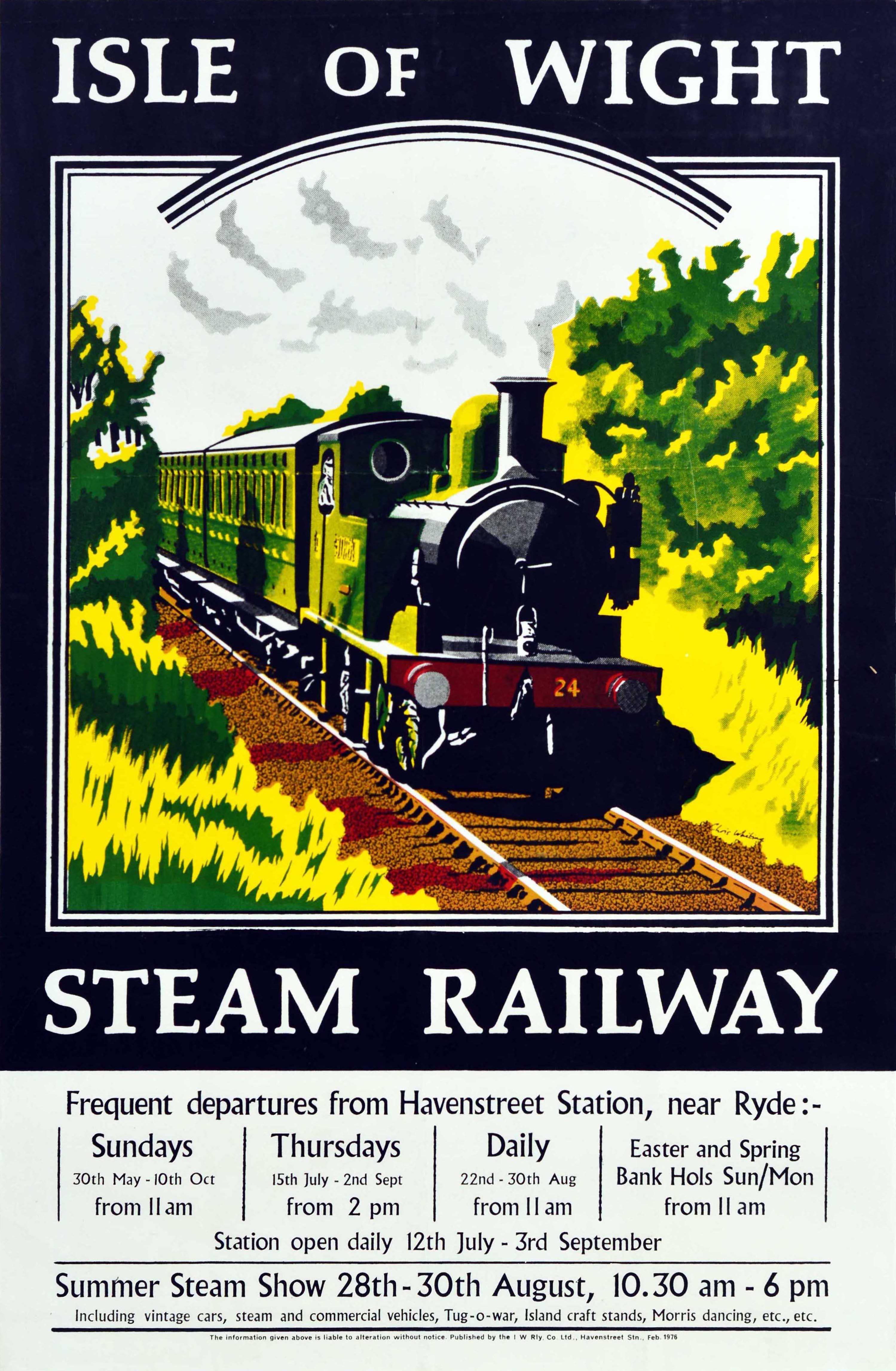 Chris Whiting Print - Original Vintage Travel Poster Isle Of Wight Steam Railway Train Summer Holidays