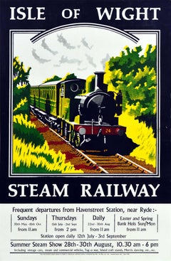 Original Vintage Travel Poster Isle Of Wight Steam Railway Train Summer Holidays