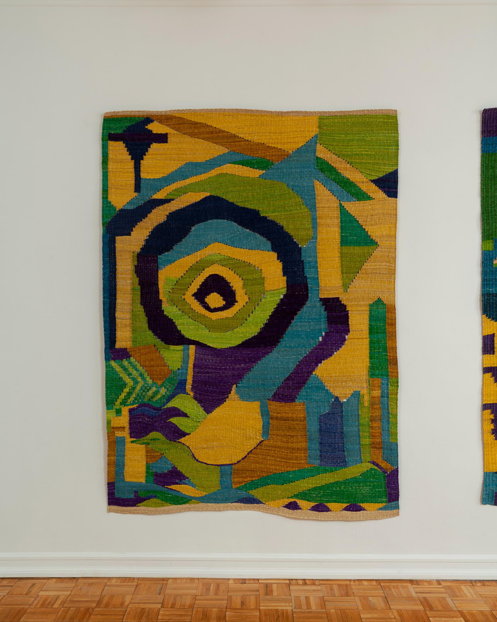 Wandteppich, handgewebt in Palme mit kühnem, abstraktem, geometrischem Design (Kolumbianisch) im Angebot