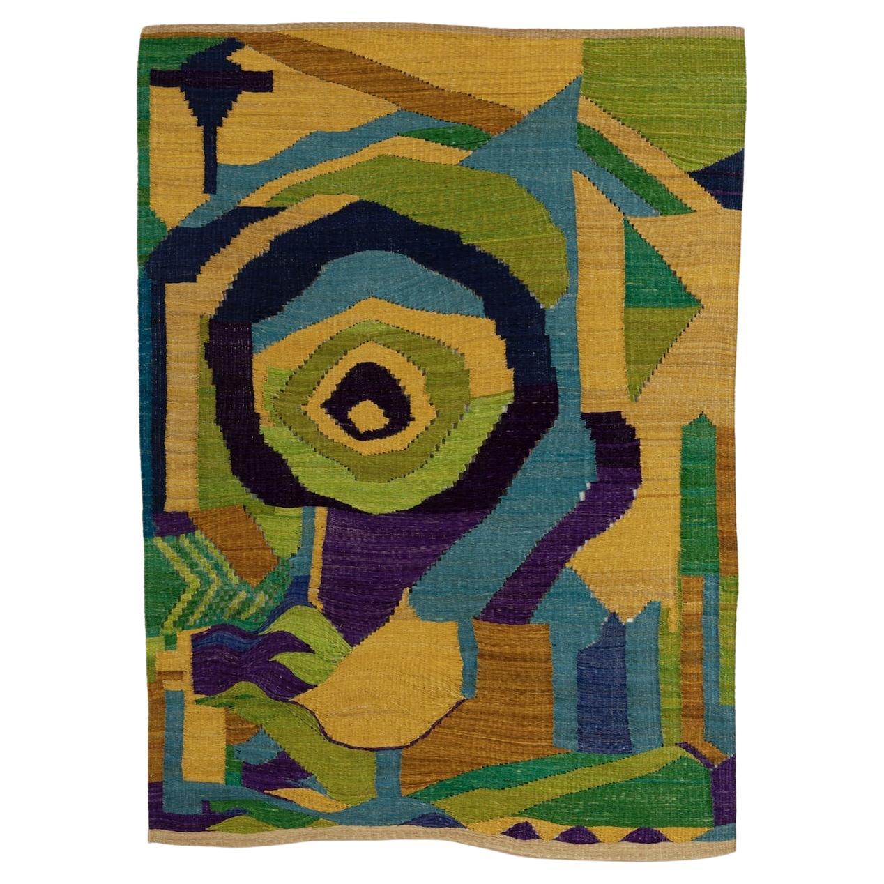 Wandteppich, handgewebt in Palme mit kühnem, abstraktem, geometrischem Design im Angebot