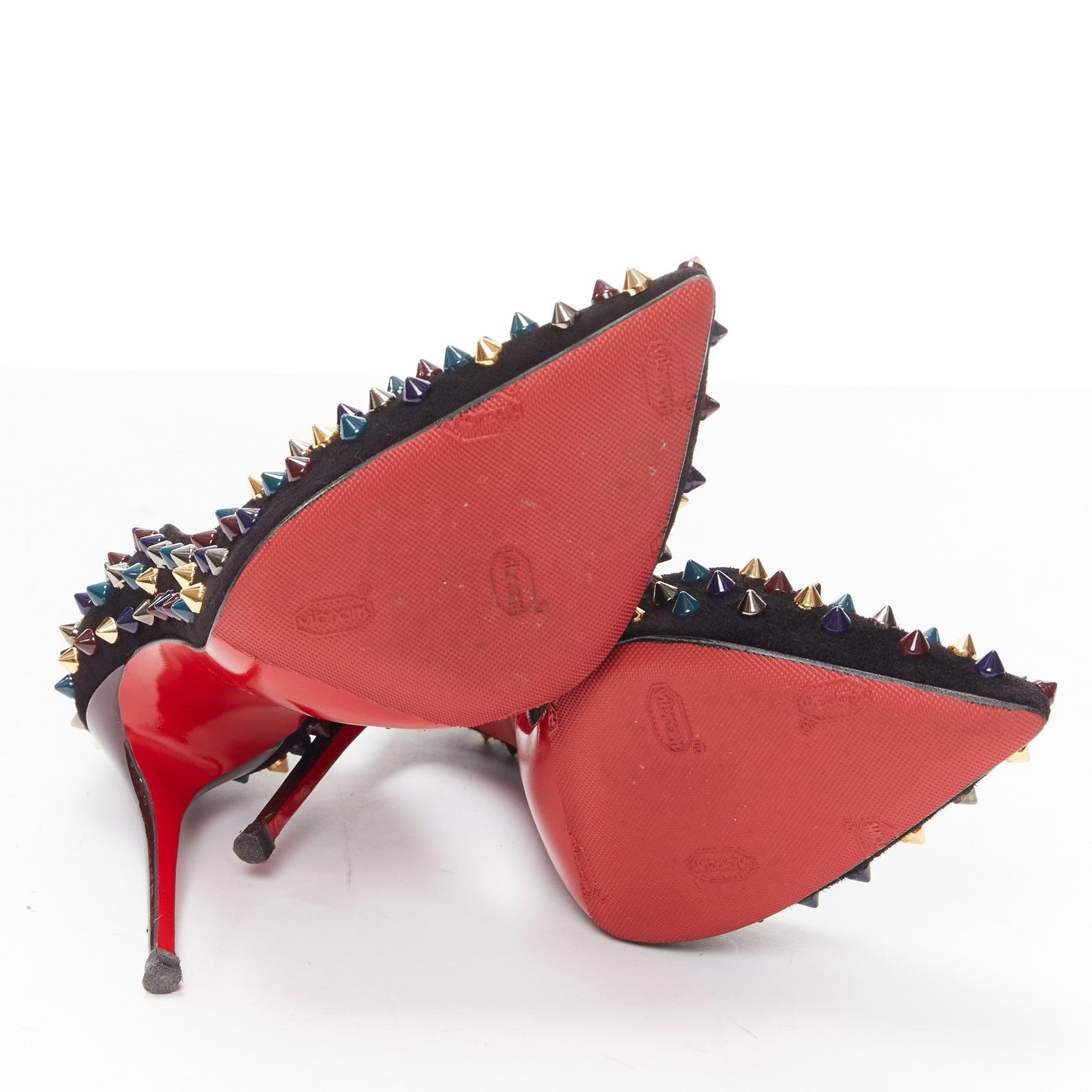 CHRISITAN LOUBOUTI Follies Spikes black suede jewely tone spike pigalle EU36 For Sale 7
