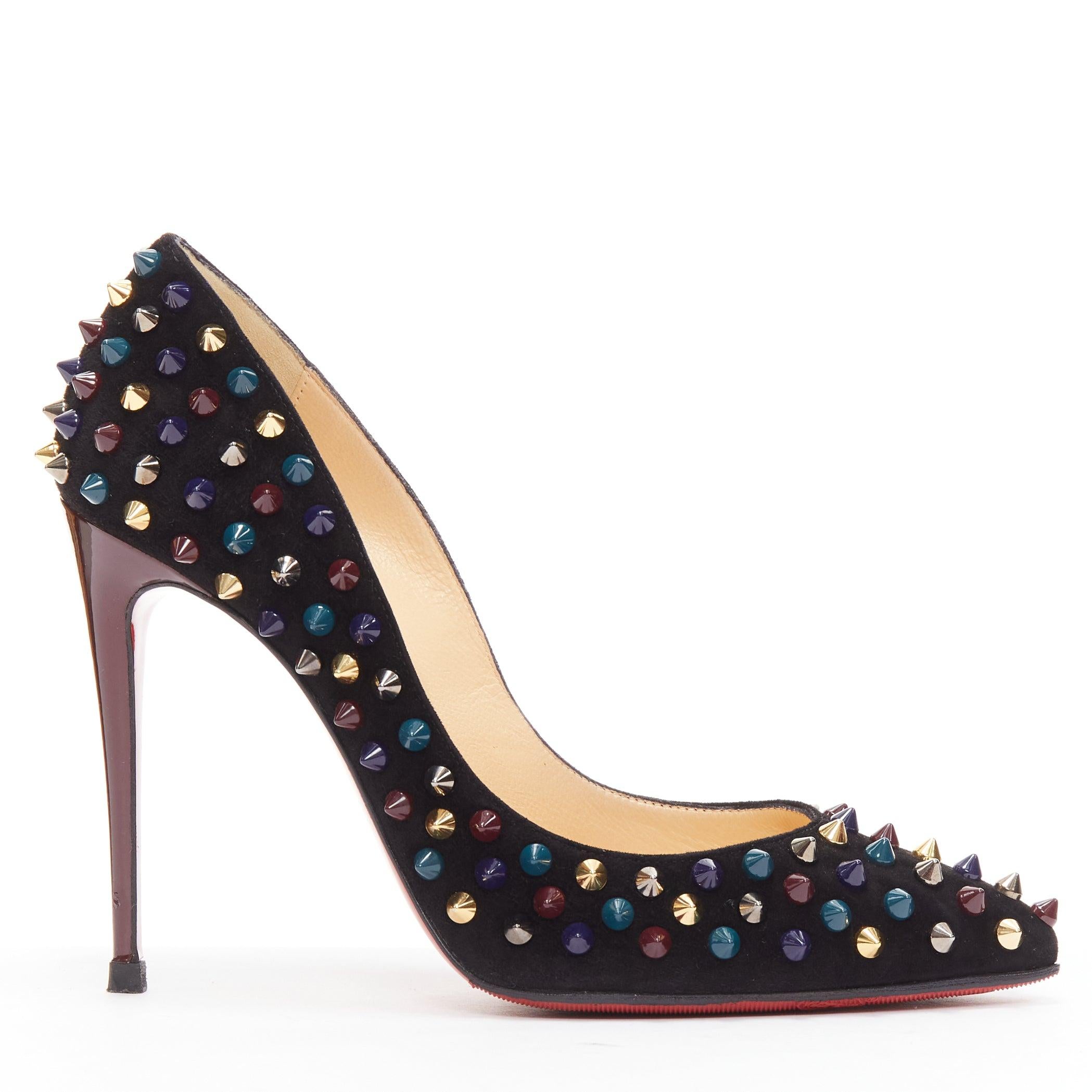 CHRISITAN LOUBOUTI Follies Spikes black suede jewely tone spike pigalle EU36
Reference: TGAS/D00957
Brand: Christian Louboutin
Model: Follies Spikes
Material: Suede
Color: Black, Multicolour
Pattern: Solid
Lining: Brown Leather
Extra Details: Black