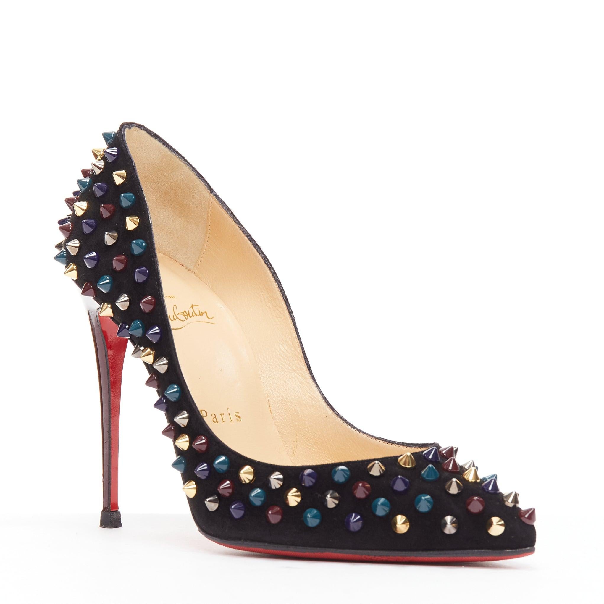 CHRISITAN LOUBOUTI Follies Spikes black suede jewely tone spike pigalle EU36 In Good Condition For Sale In Hong Kong, NT