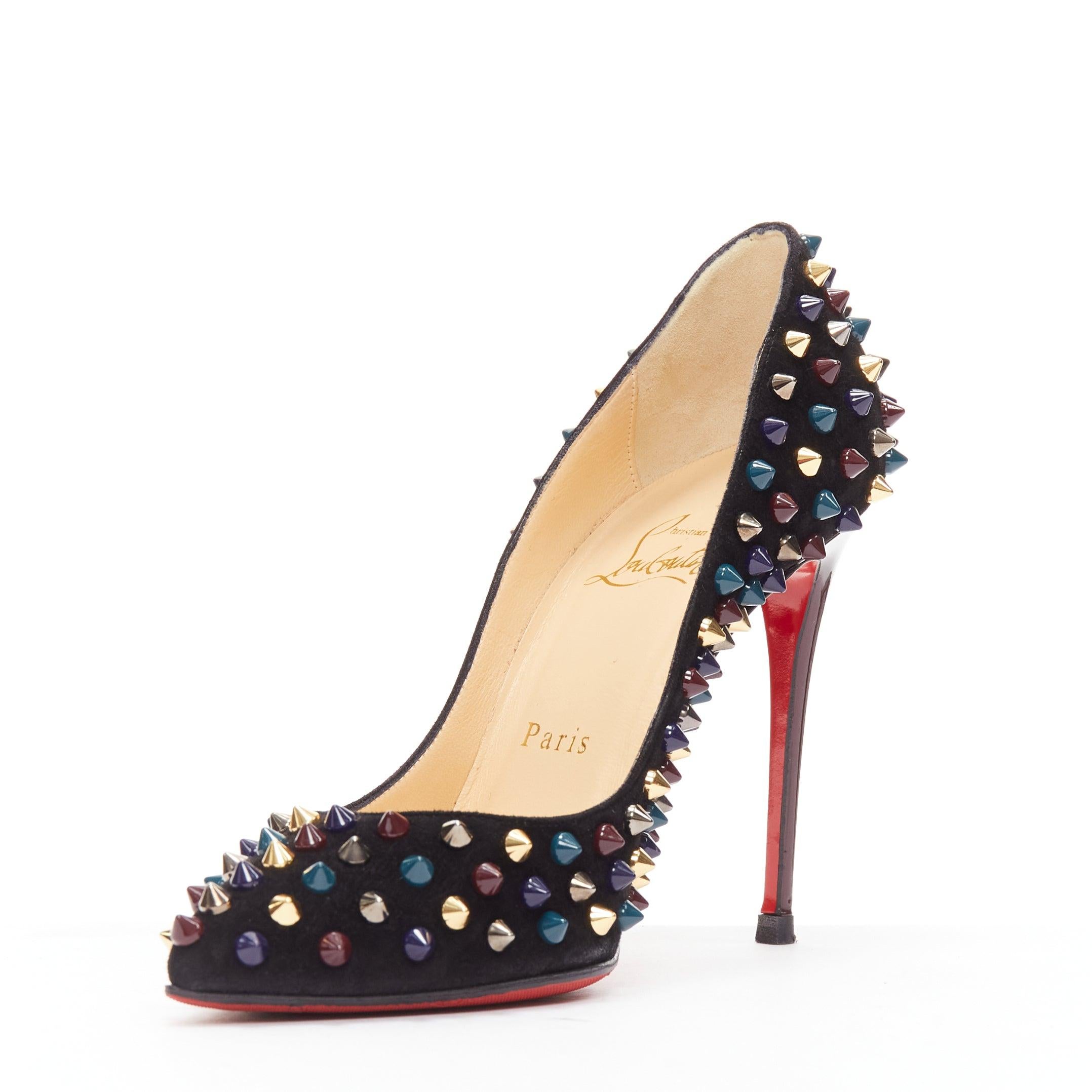 Women's CHRISITAN LOUBOUTI Follies Spikes black suede jewely tone spike pigalle EU36 For Sale