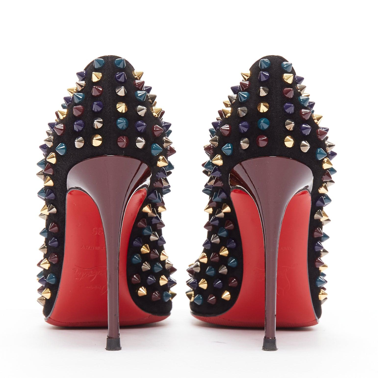 CHRISITAN LOUBOUTI Follies Spikes black suede jewely tone spike pigalle EU36 For Sale 1