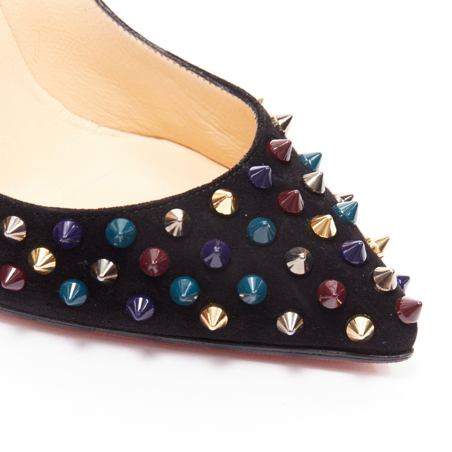 CHRISITAN LOUBOUTI Follies Spikes black suede jewely tone spike pigalle EU36 For Sale 3