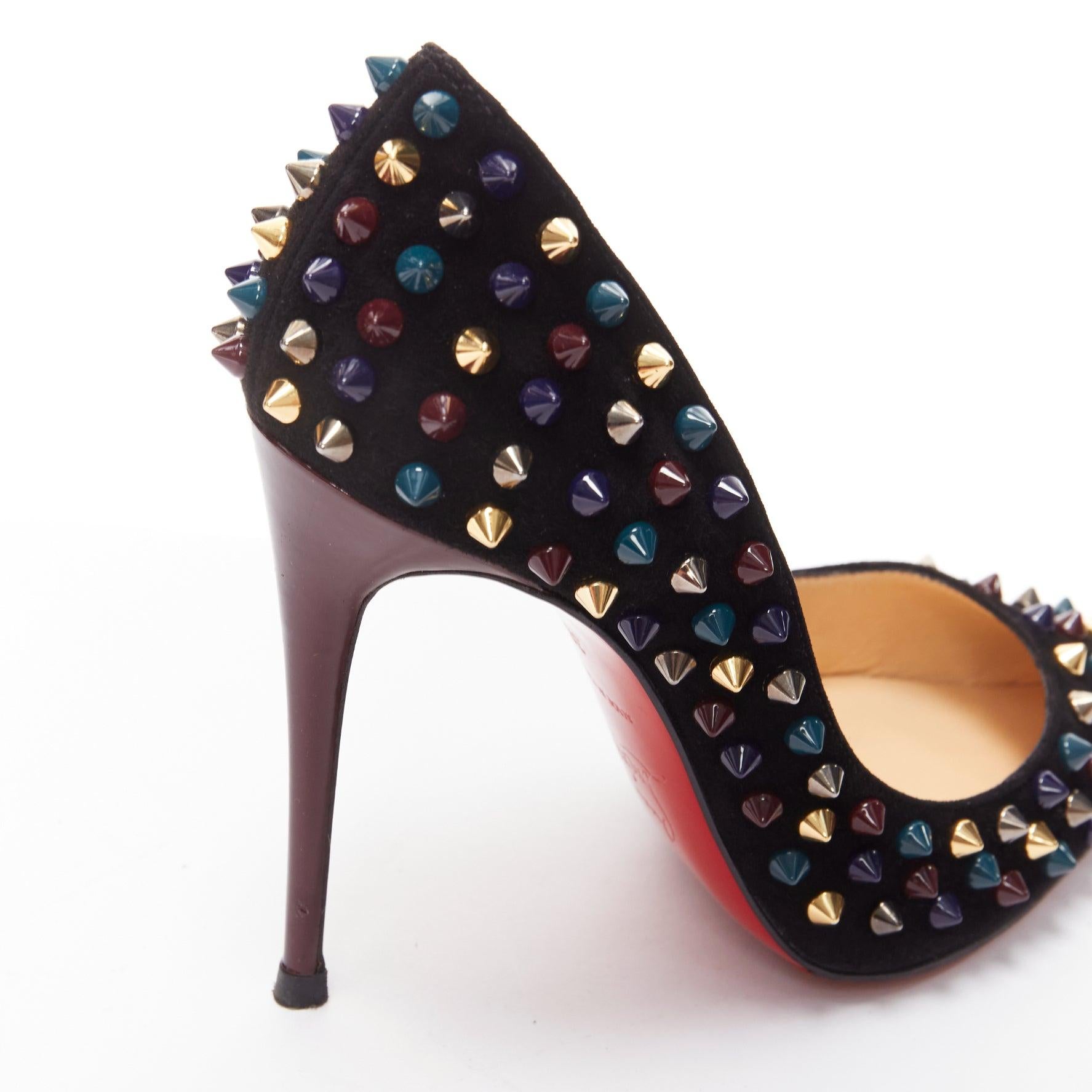 CHRISITAN LOUBOUTI Follies Spikes black suede jewely tone spike pigalle EU36 For Sale 4
