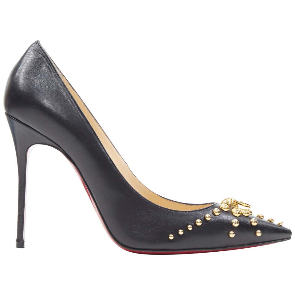 Christian Louboutin Black Lace And Satin Hot Jeanbi 100 Pointed Pumps ...