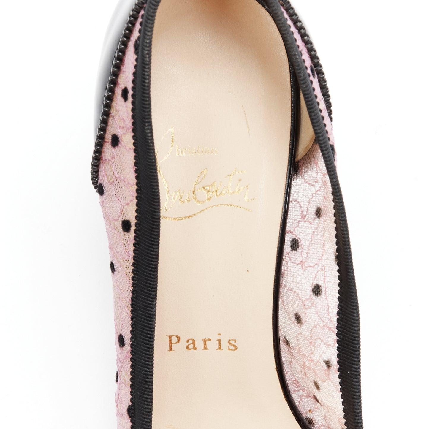 CHRISITIAN LOUBOUTIN Souris 70 pink lace polka dot bow kitten heel EU37.5 5