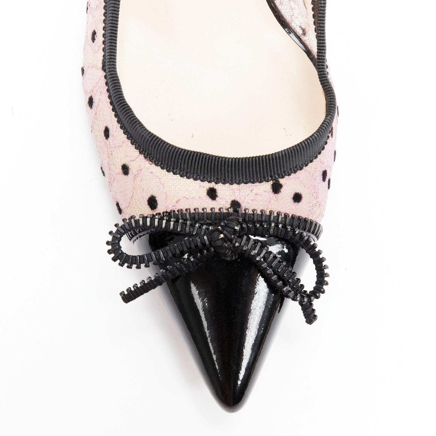 CHRISITIAN LOUBOUTIN Souris 70 pink lace polka dot bow kitten heel EU37.5 1