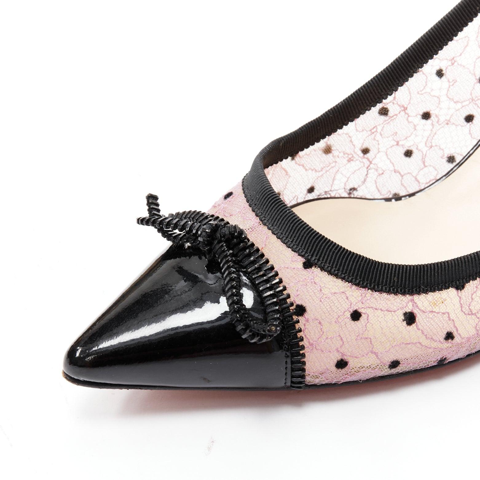 CHRISITIAN LOUBOUTIN Souris 70 pink lace polka dot bow kitten heel EU37.5 2