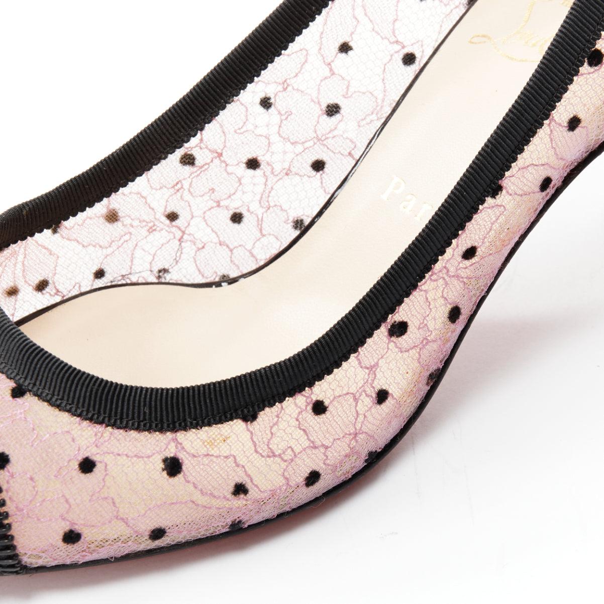 CHRISITIAN LOUBOUTIN Souris 70 pink lace polka dot bow kitten heel EU37.5 3