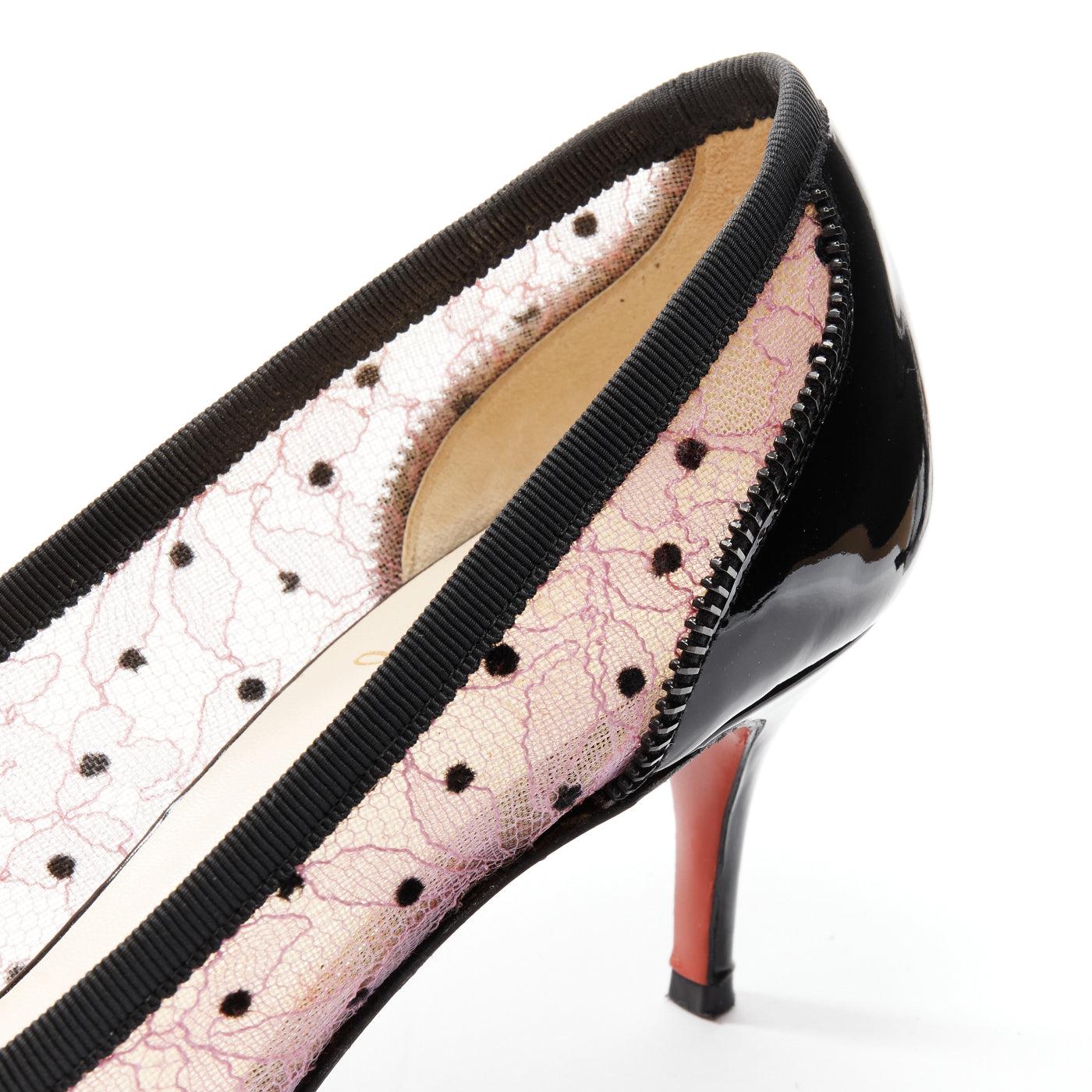 CHRISITIAN LOUBOUTIN Souris 70 pink lace polka dot bow kitten heel EU37.5 4