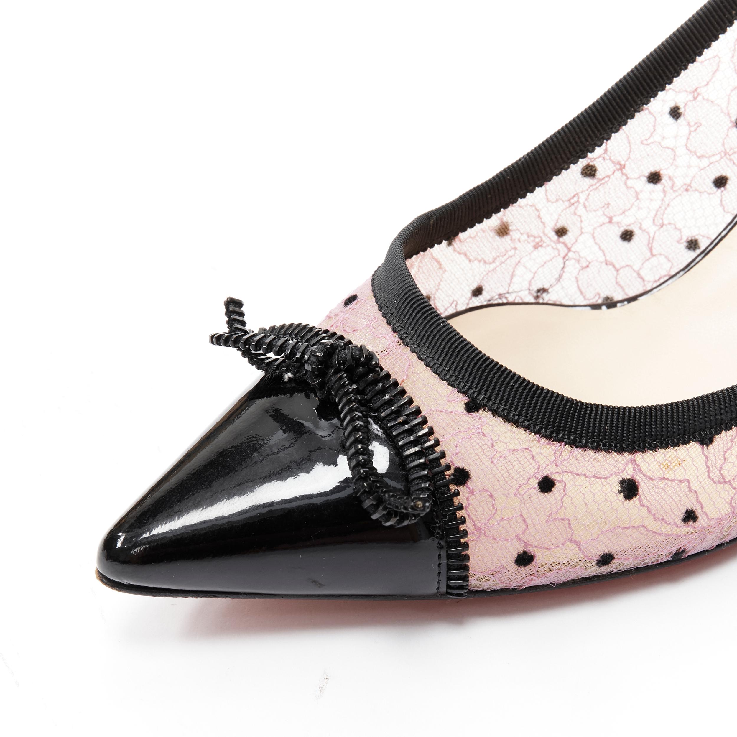 CHRISITIAN LOUBOUTIN Souris 70 pink lace polka dot toe cap kitten heel EU37.5 2