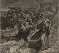 Christ and Peter Upon the Sea, 1728 Framed Engraving Religious